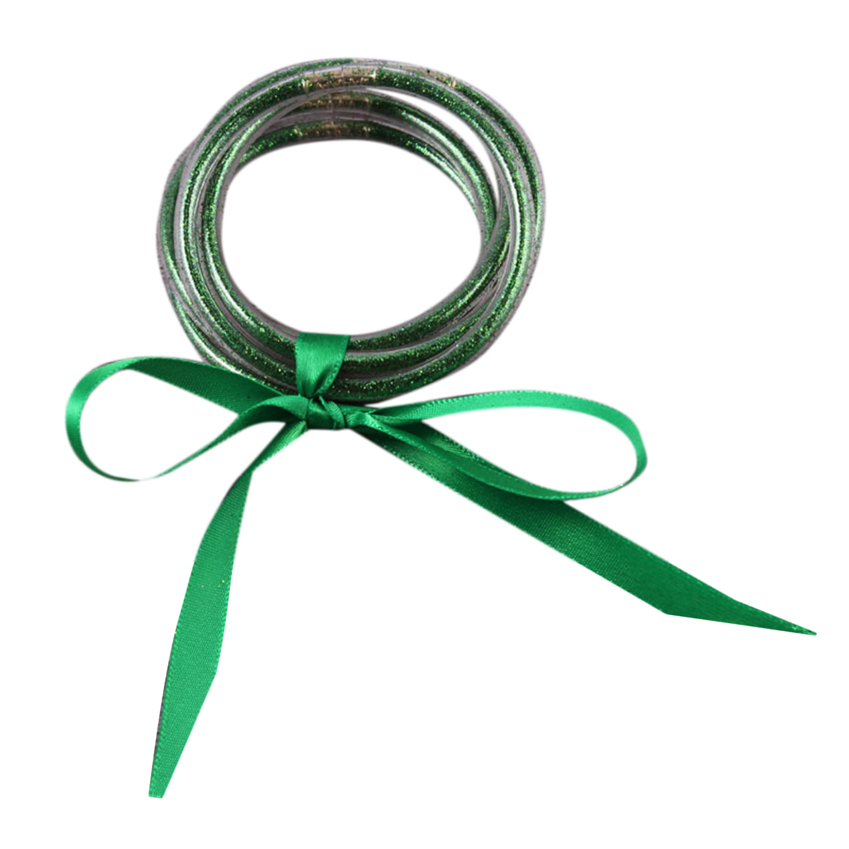 Underleaf Glitter Jelly Bangle Bracelet Set - Gold Powder Lining Fashion Jewelry for Women & Girls - Lightweight Cute Bracelets (Green) | Perfect for Parties, Gifts & Everyday Wear