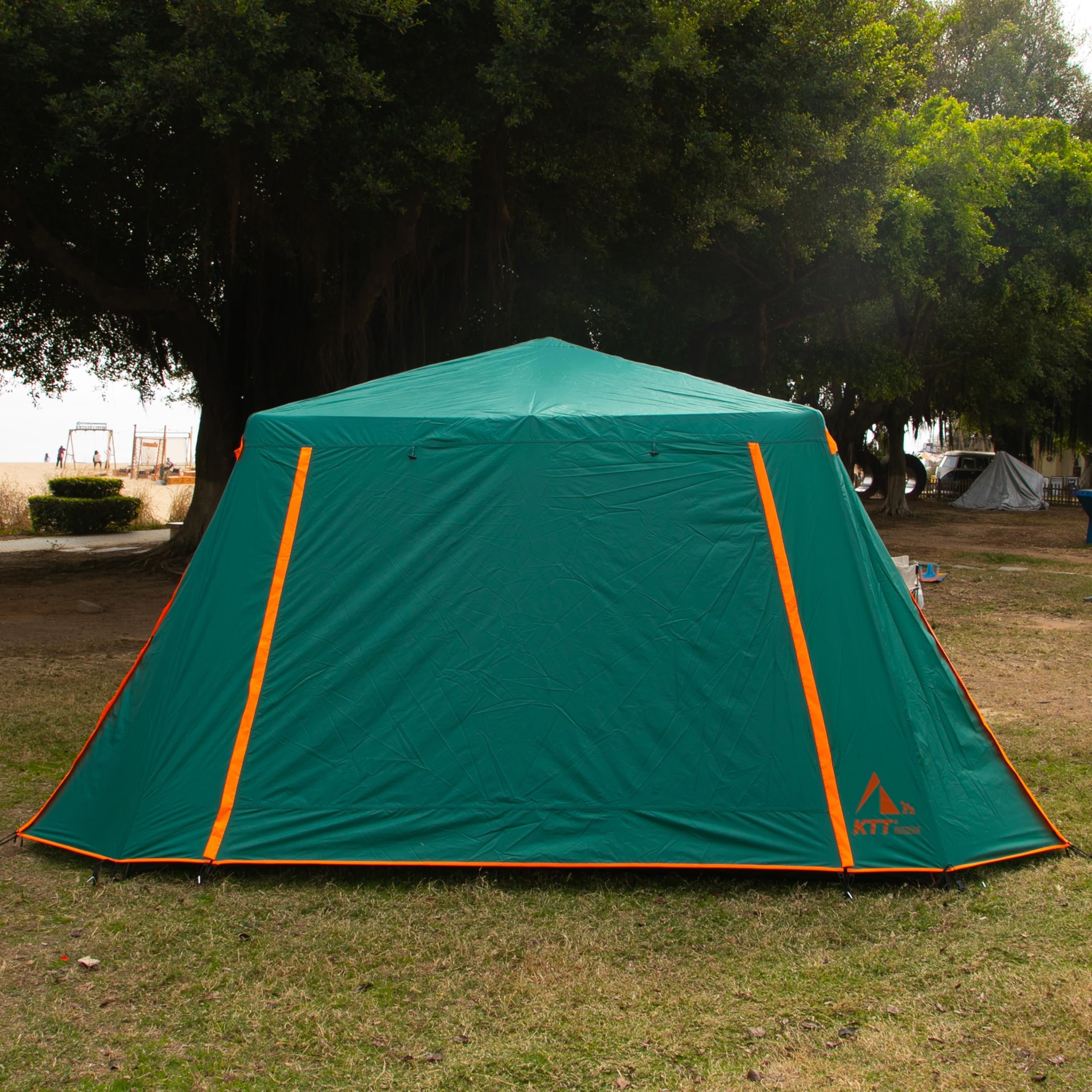 KTT Extra Large Family Cabin Tent for 10-14 People - 2 Room, 3 Door & 3 Window Design with Mesh, Straight Wall & Waterproof Double Layer - Perfect for Camping, Picnics, Outdoor Adventures & Family Gatherings