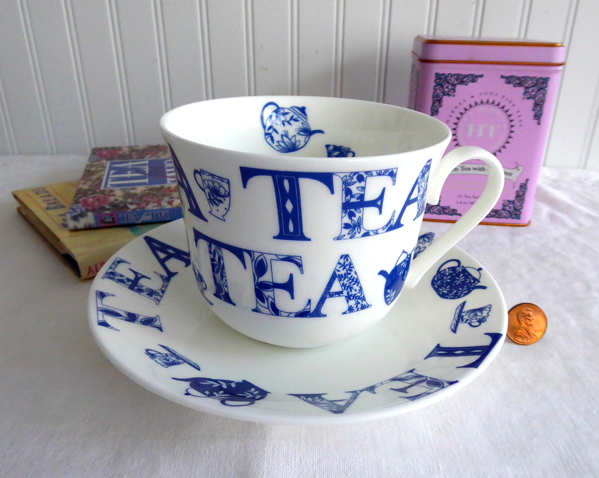 Roy Kirkham Blue and White Chintz Bone China English Breakfast Tea Cup and Saucer Set - Perfect for Afternoon Tea, Gifts, and Elegant Dining