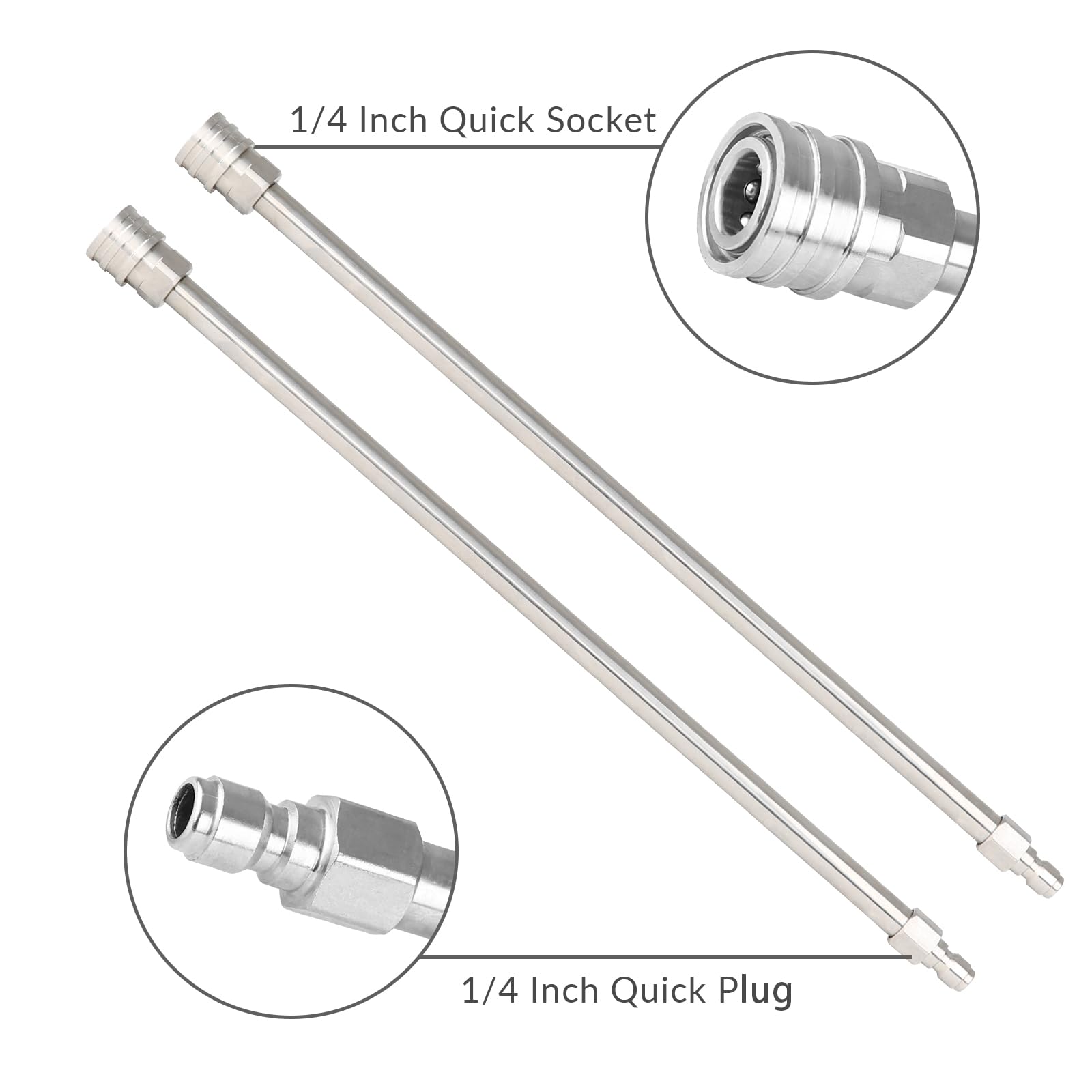 Sooprinse 17 Inch Stainless Steel Pressure Washer Extension Wand - 1/4 Inch Quick Connect Power Washer Lance (2 Pack) - Perfect for Cleaning Hard-to-Reach Areas, Roofs, and High Surfaces