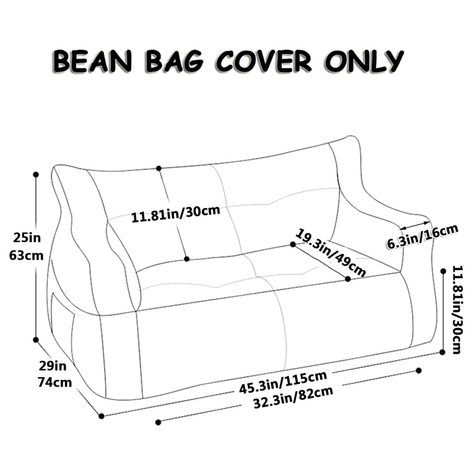 HWOEK Lazy Sofa Cover Bean Bag Chair with Footstool - High Back Lounger for Adults & Kids (No Filler) - Soft Washable Beanbag Chair Cover - Perfect for Living Room, Bedroom & Game Room - Gray