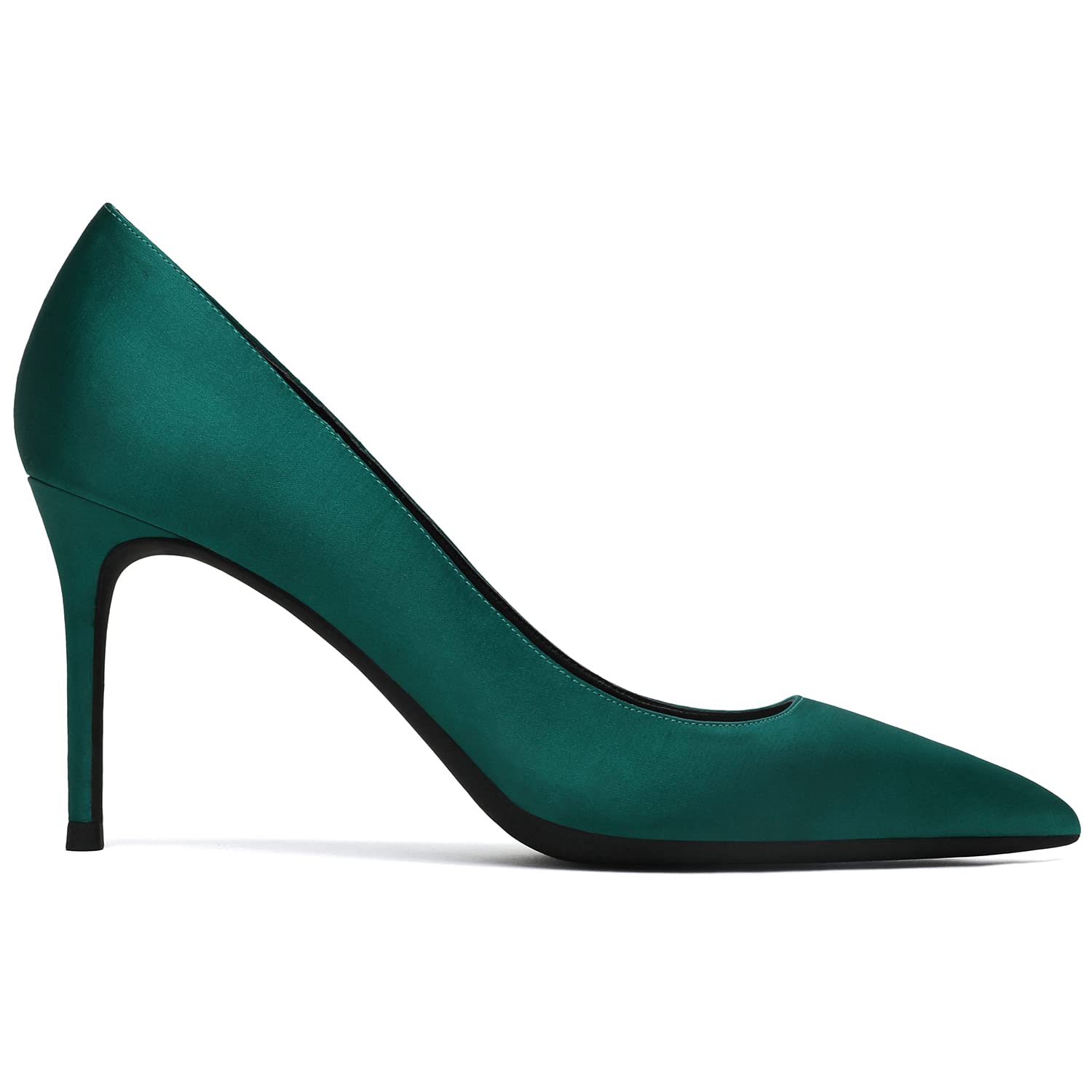 MOOMMO Women's Dark Green Kitten Heel Sandals - Pointed Toe Stiletto Pumps with Suede & Satin Details - Elegant Retro Dress Shoes for Wedding, Office & Evening Events - Size 10 US