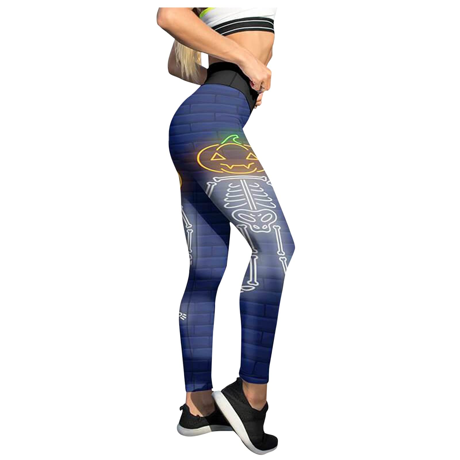 Breathable Yoga Pants for Men & Women - Hollow Stripes Stretchy Workout Leggings with Pumpkin Print | Gym, Running & Sports Activities