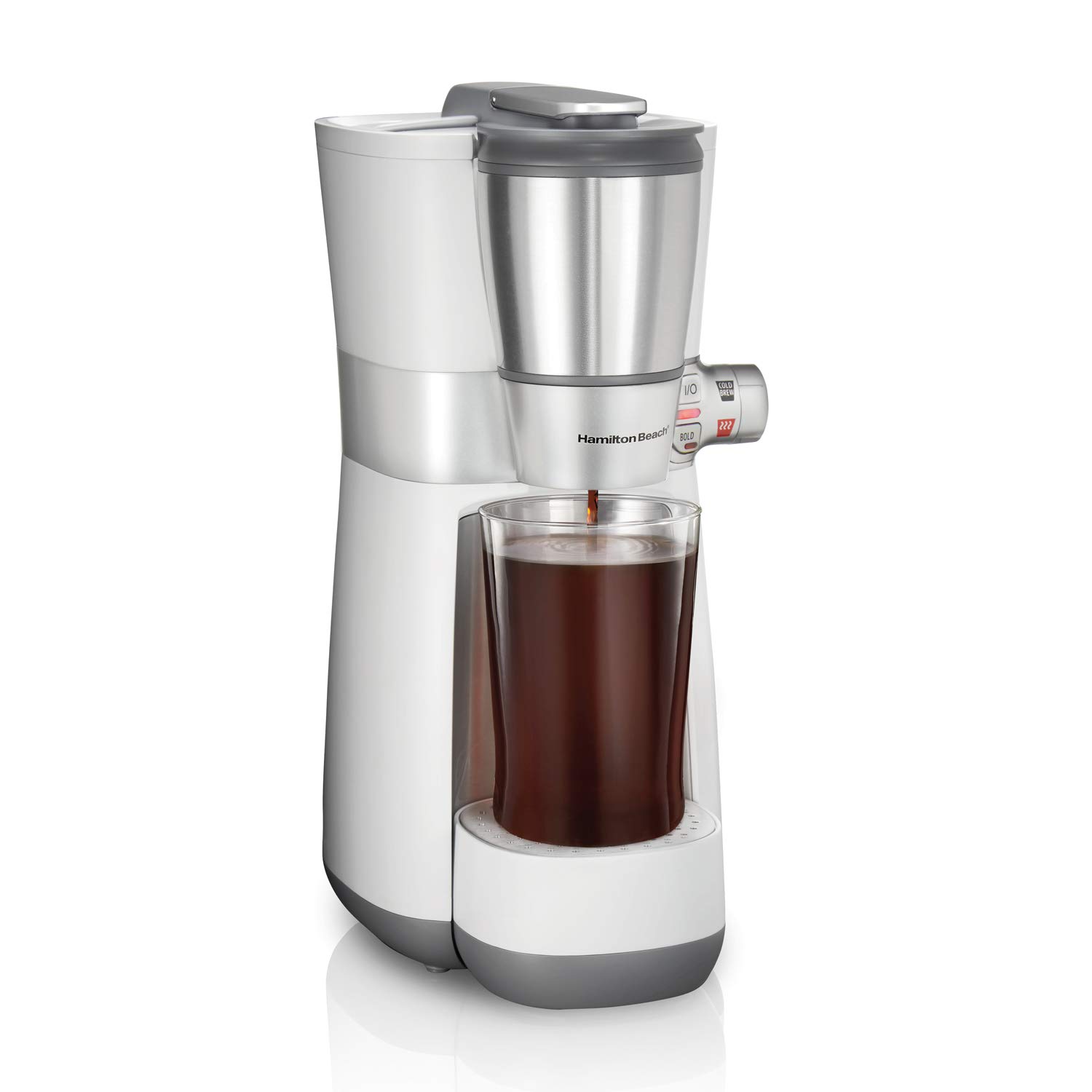 Hamilton Beach 16 oz. Single Serve Coffee Maker - Rapid Cold & Hot Brew Grounds Brewer, White (42500) - Perfect for Home, Office & Dorm Room Use