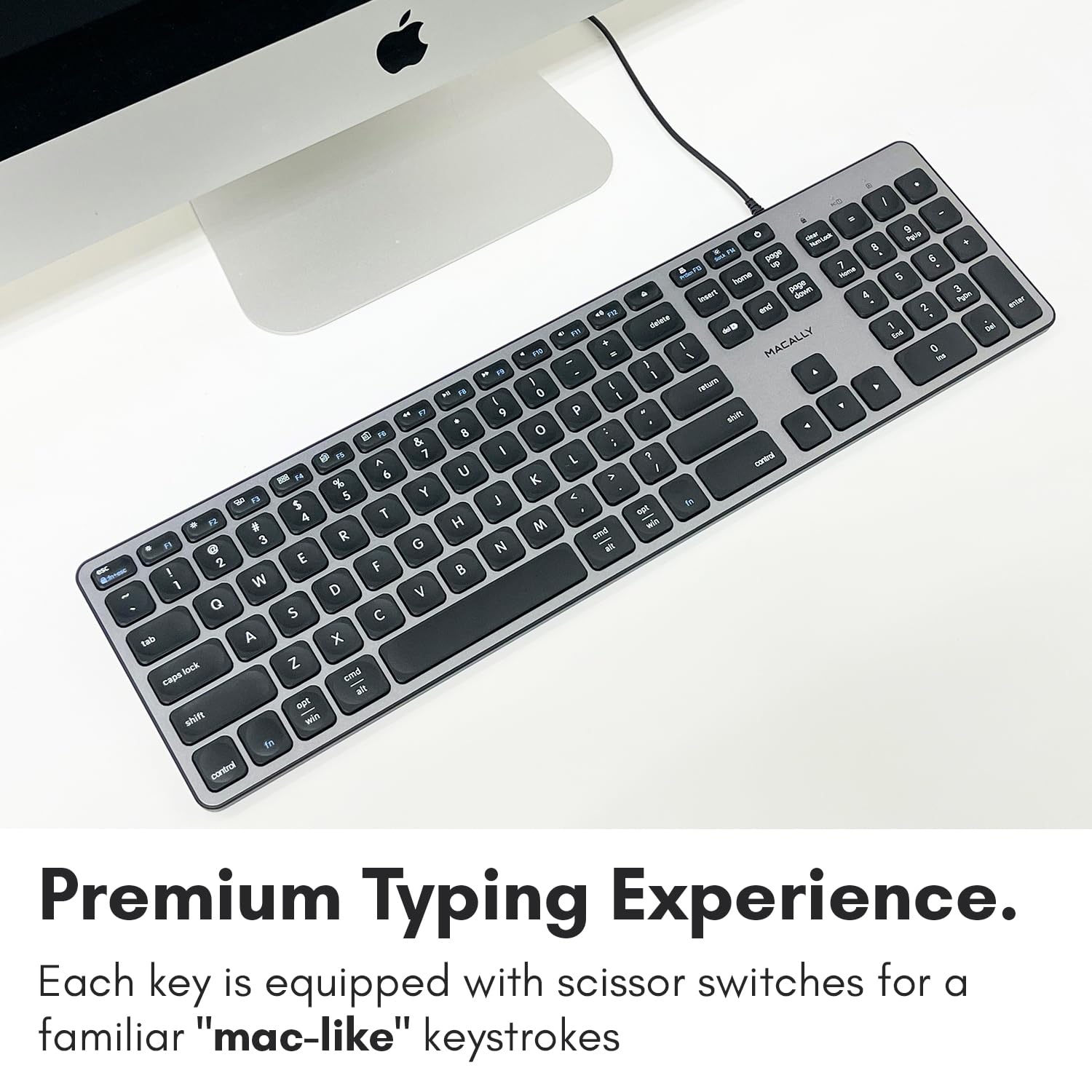 **Macally Premium Wired USB-C Keyboard with 3-Port Hub (2x USB-A, 1x USB-C) – Full-Size Mechanical Keyboard for Mac Mini, iMac, MacBook, iPad & PC – Ideal for Home Office, Gaming & Productivity**