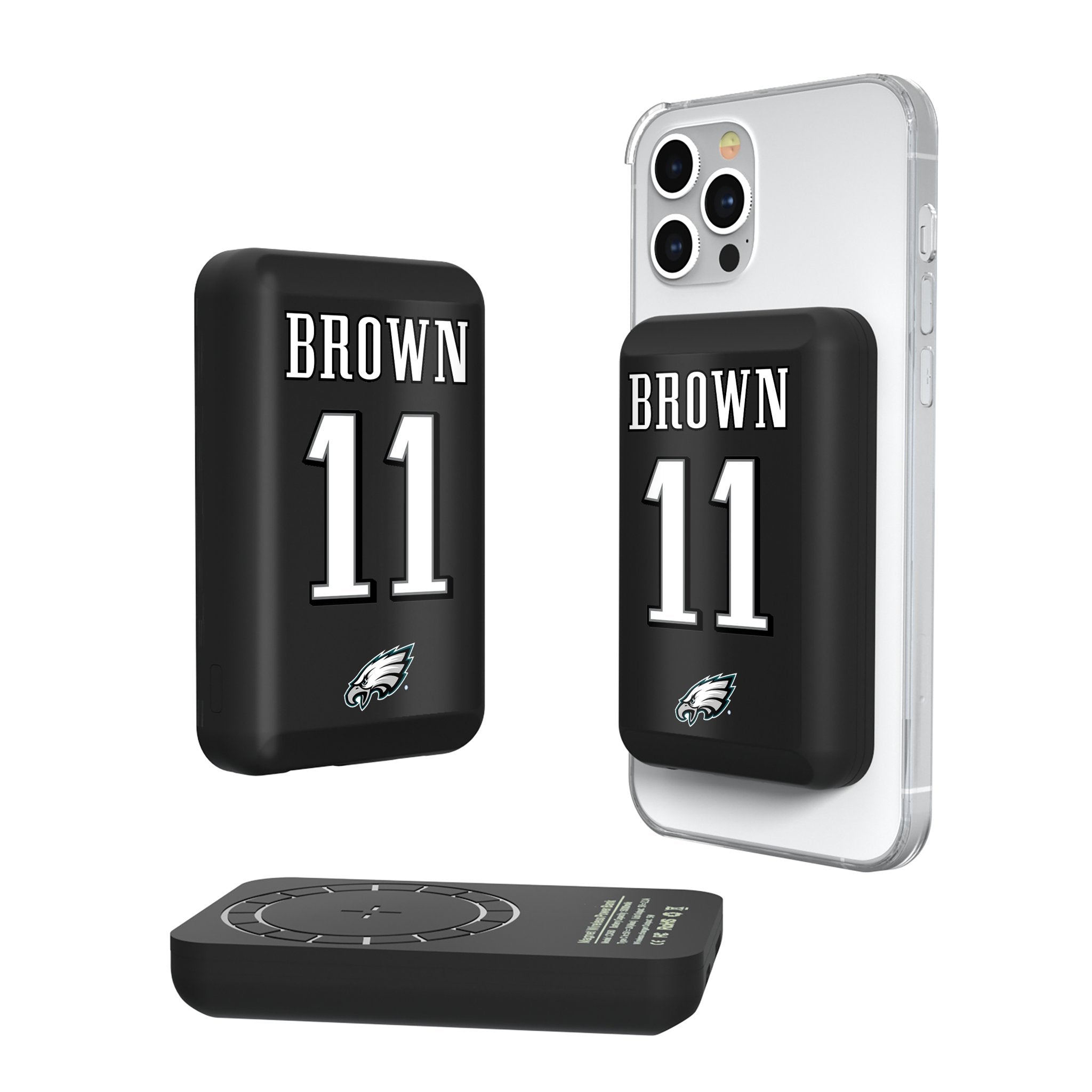 A.J. Brown Philadelphia Eagles 11 Ready Wireless Mag Power Bank - 5000mAh Portable Charger for iPhone & Android - Perfect for Travel, Work & Game Day