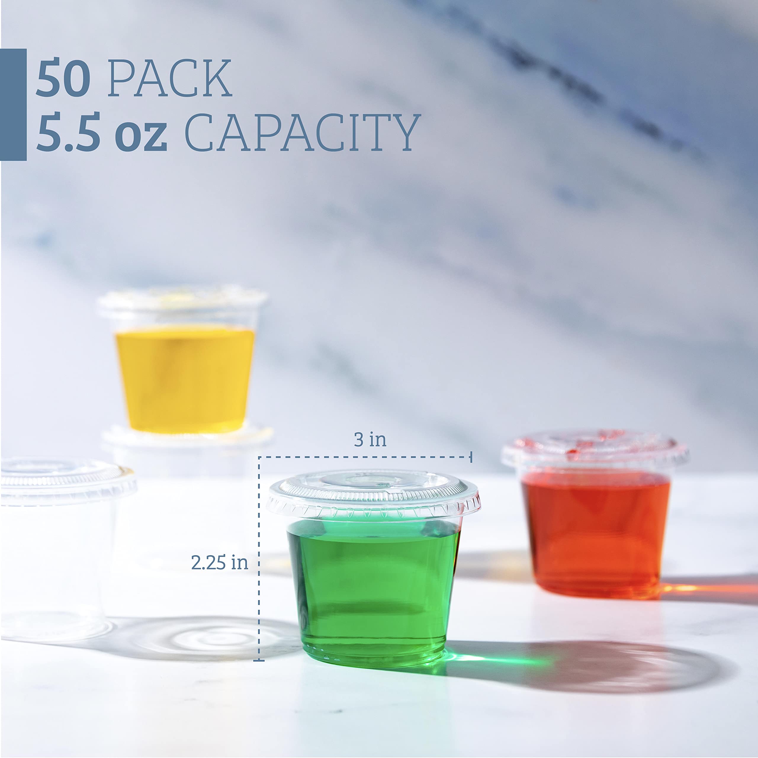 50-Pack 5.5oz Plastic Jello Shot Cups with Lids - Multi-Purpose Condiment Containers for Sauces, Dressings, Portion Control - Perfect for Parties, Catering & Food Storage | BPA-Free Small Plastic Containers