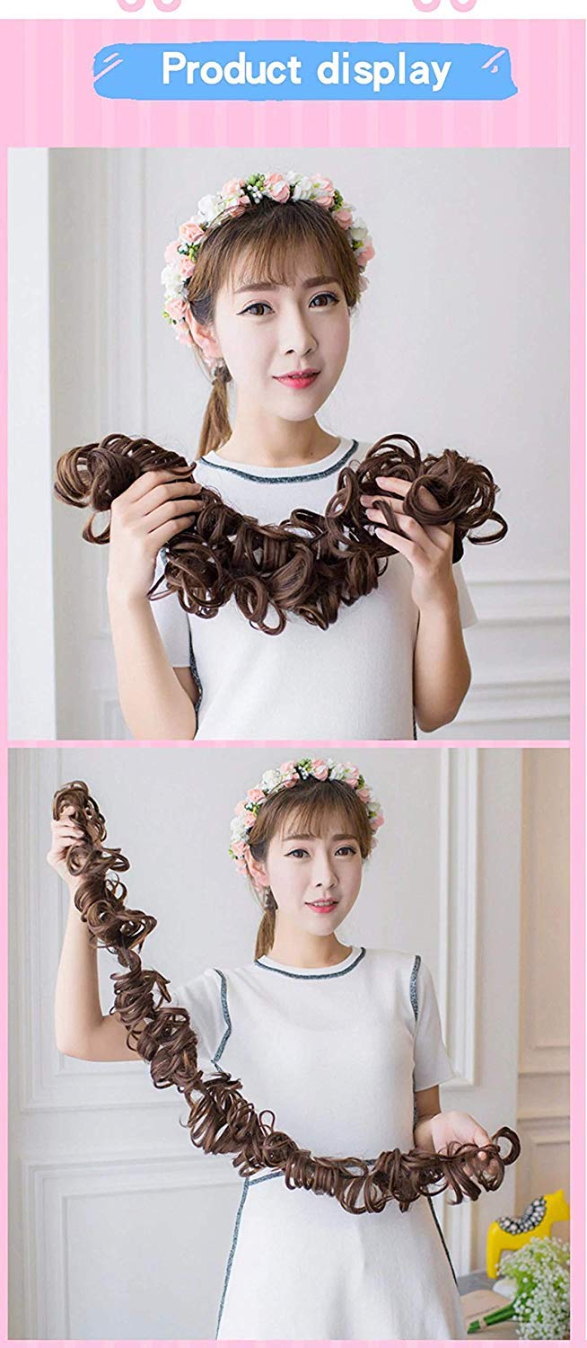 AASA Synthetic Hair Frill Extensions for Girls & Women - Natural Black & Brown Hair Bun Maker Accessories - Perfect for Parties, Weddings & Daily Styling