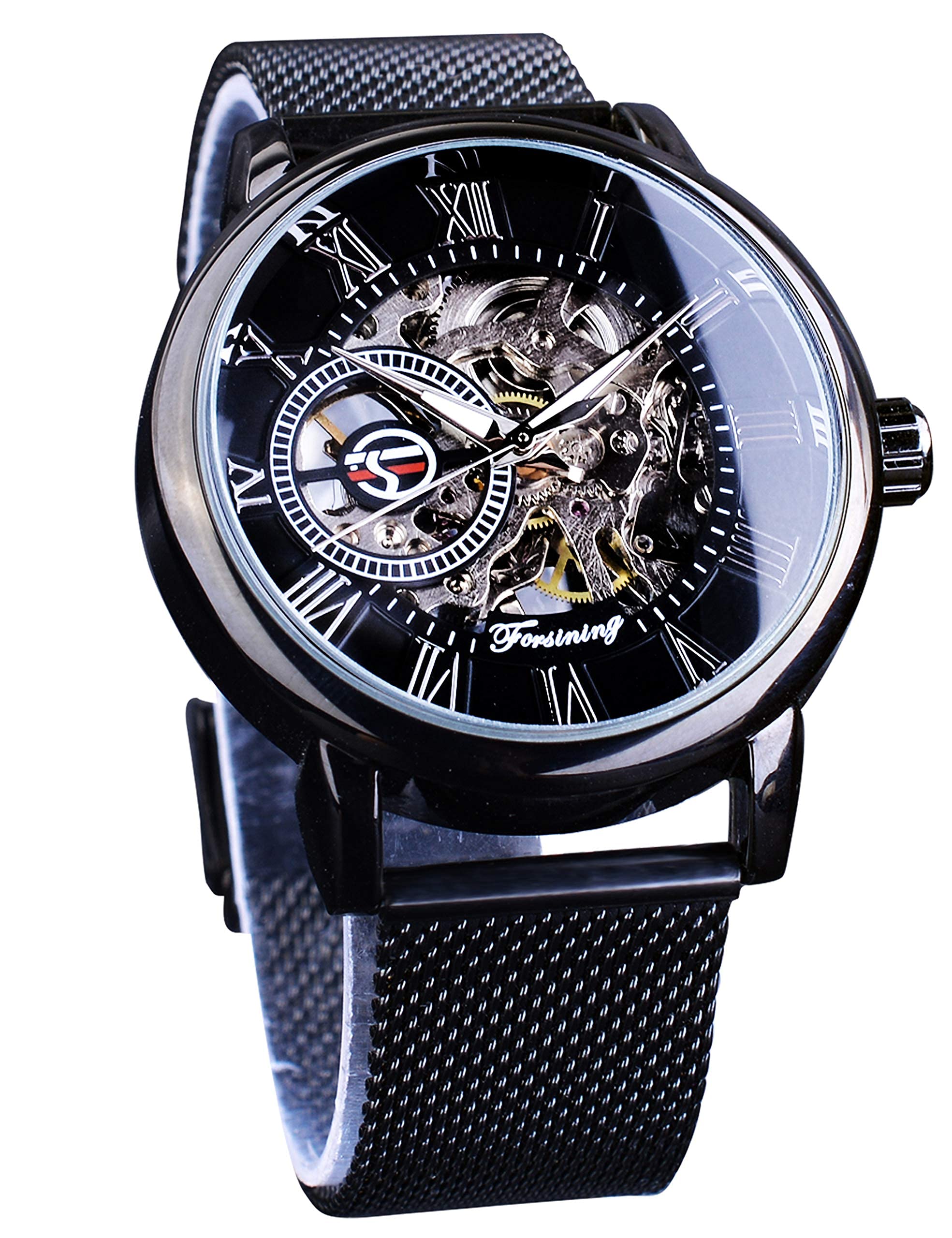 Men's Skeleton Watch - Steampunk Black Mechanical Wristwatch with Transparent Mesh Band | Minimalist Retro Design for Business & Casual Wear | Perfect for Office, Parties & Special Occasions