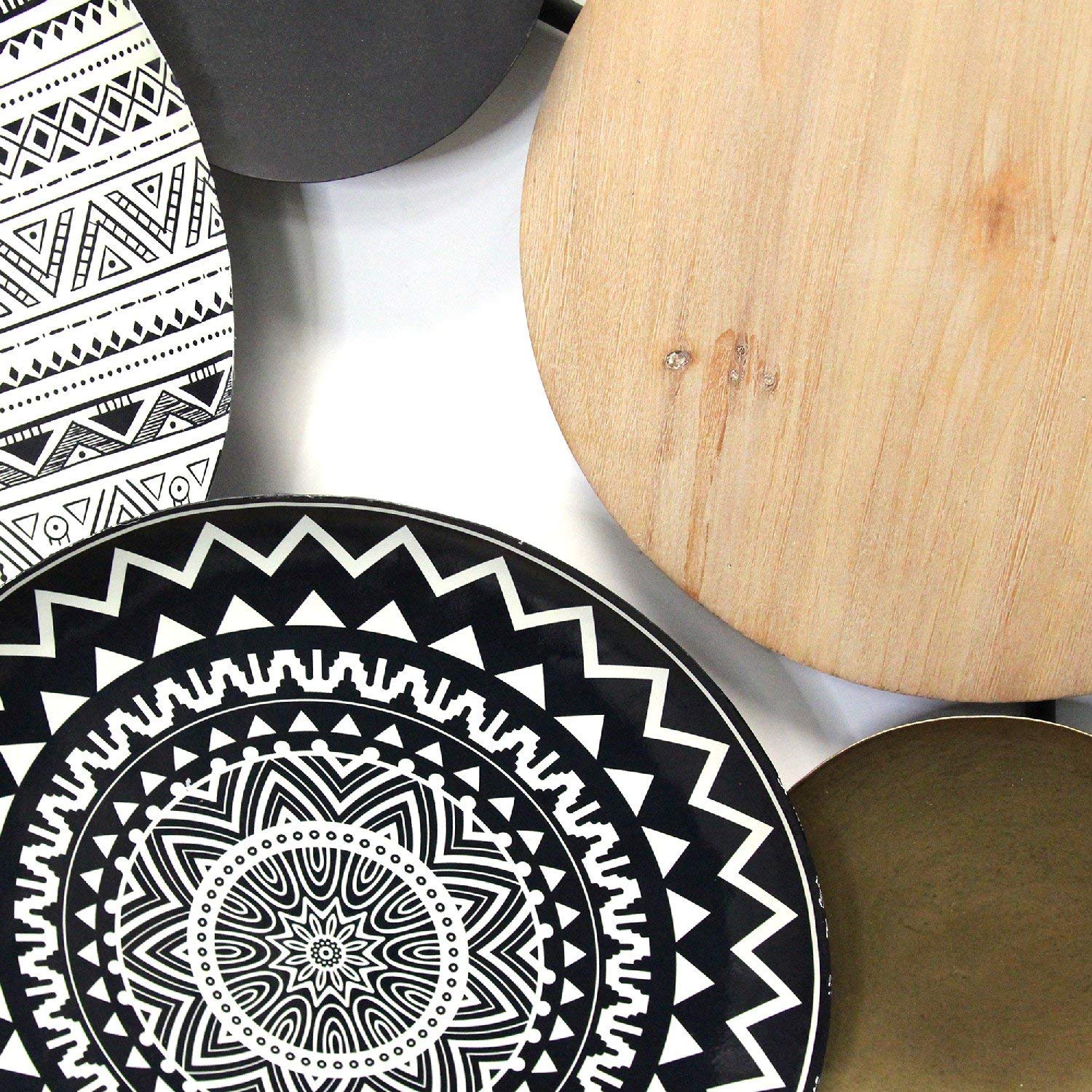 Boho Medley Metal and Wood Plates Wall Decor - Handcrafted Bohemian Home Art for Living Room, Bedroom & Dining Room