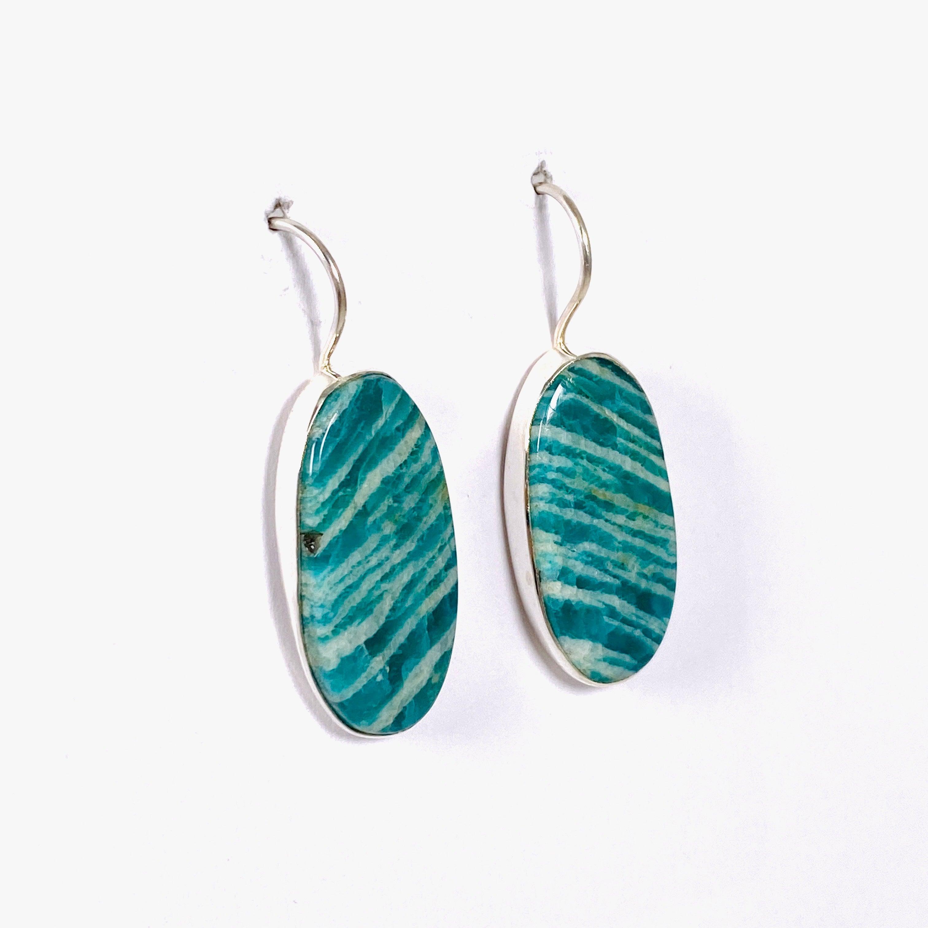 Amazonite Oval Fixed Hook Earrings for Women – Elegant Green Gemstone Jewelry Gift – Perfect for Weddings, Parties & Everyday Wear KEGJ1320