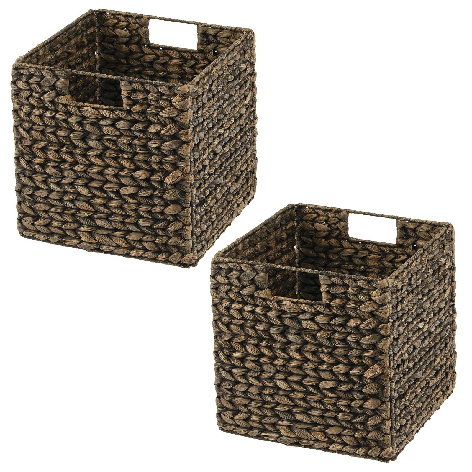 mDesign Natural Woven Hyacinth Storage Baskets with Handles - 2 Pack Black Wash Organizer Cubes for Kitchen Cabinets, Pantry Shelves & Cubby Units | Perfect for Snacks, Small Appliances & Home Organization