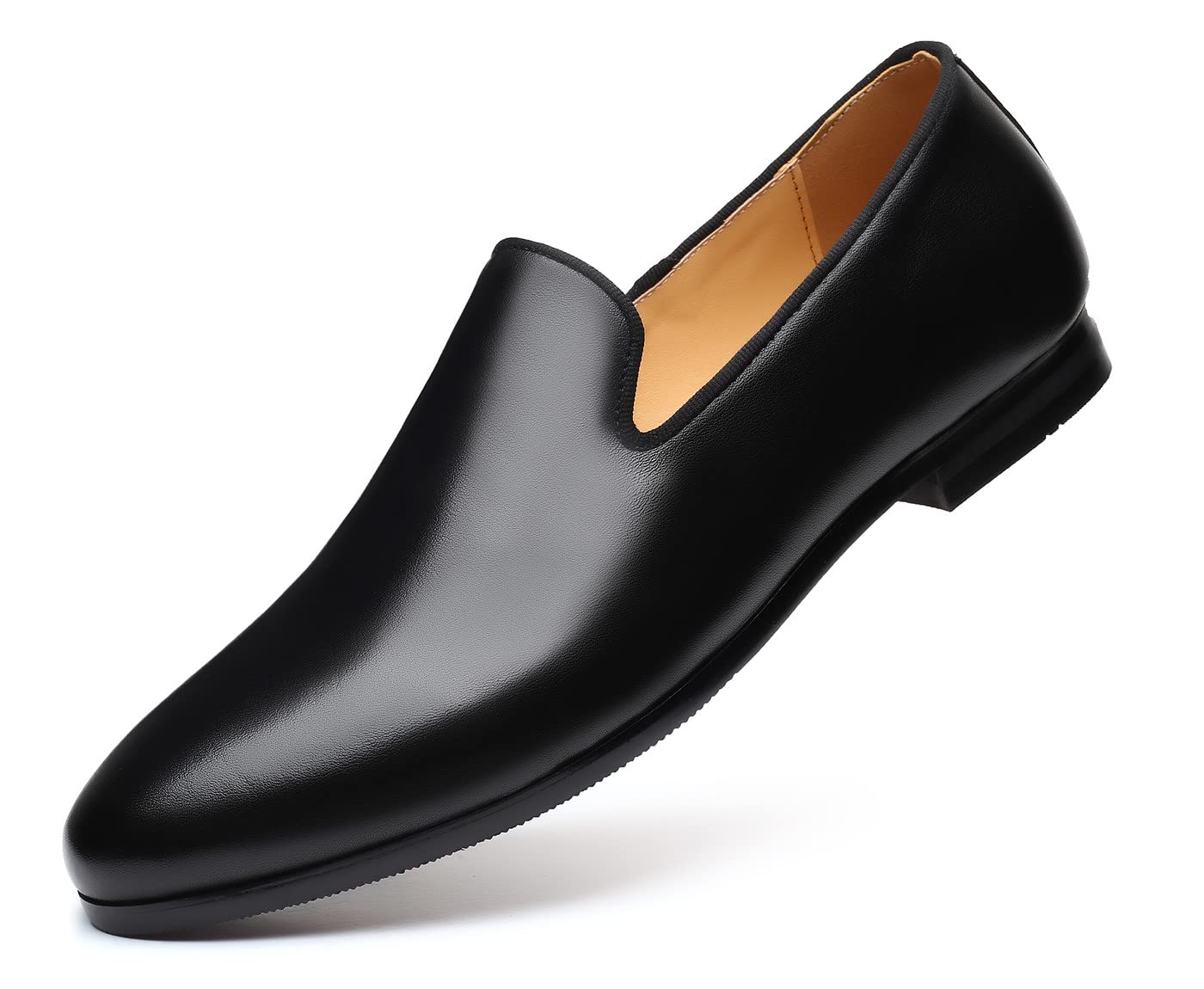 Santimon Men's Slip-On Penny Loafers - Casual Smoking Slippers & Driving Dress Shoes for Business & Travel - Comfortable Black Leather Shoes for Office, Parties & Daily Wear