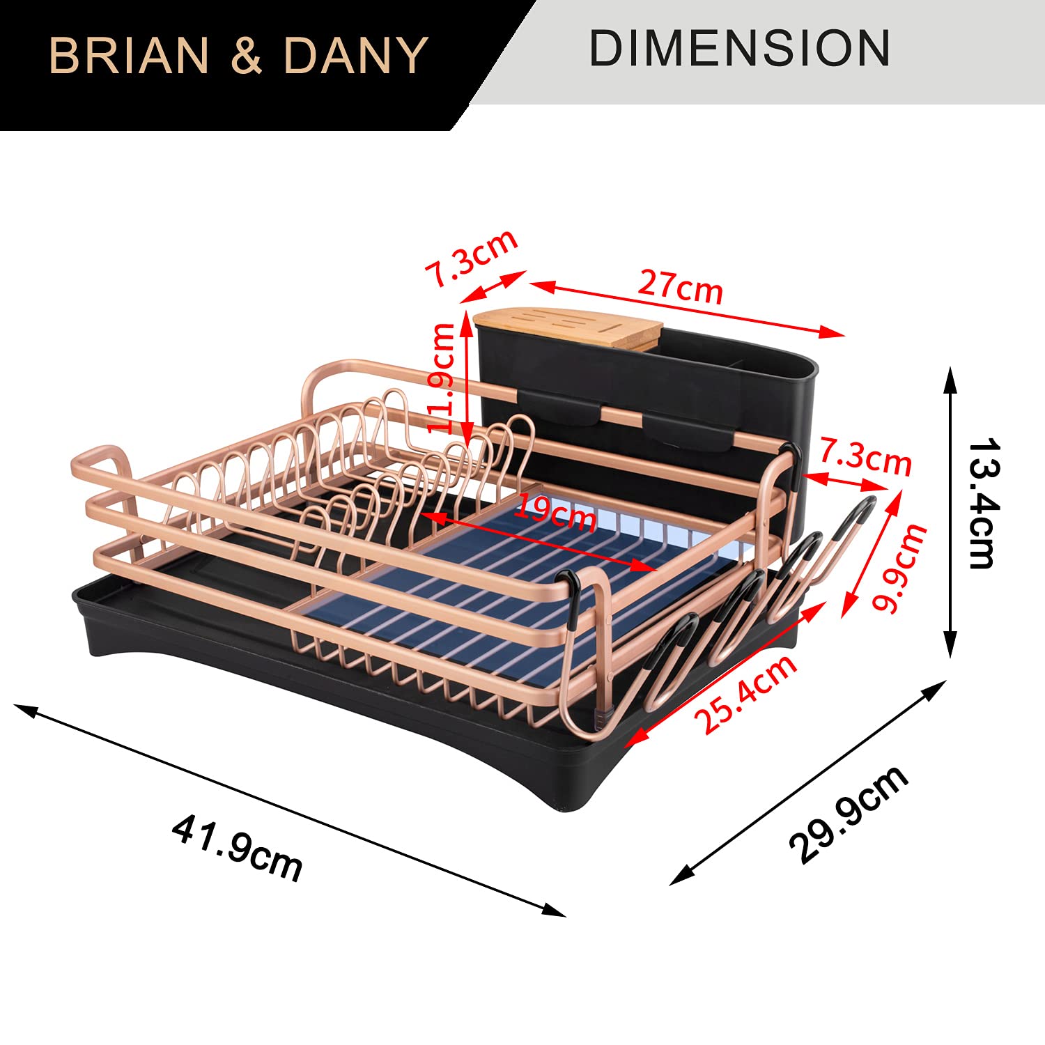 BRIAN & DANY Premium Aluminum Dish Drying Rack for Kitchen Countertop - 16.5
