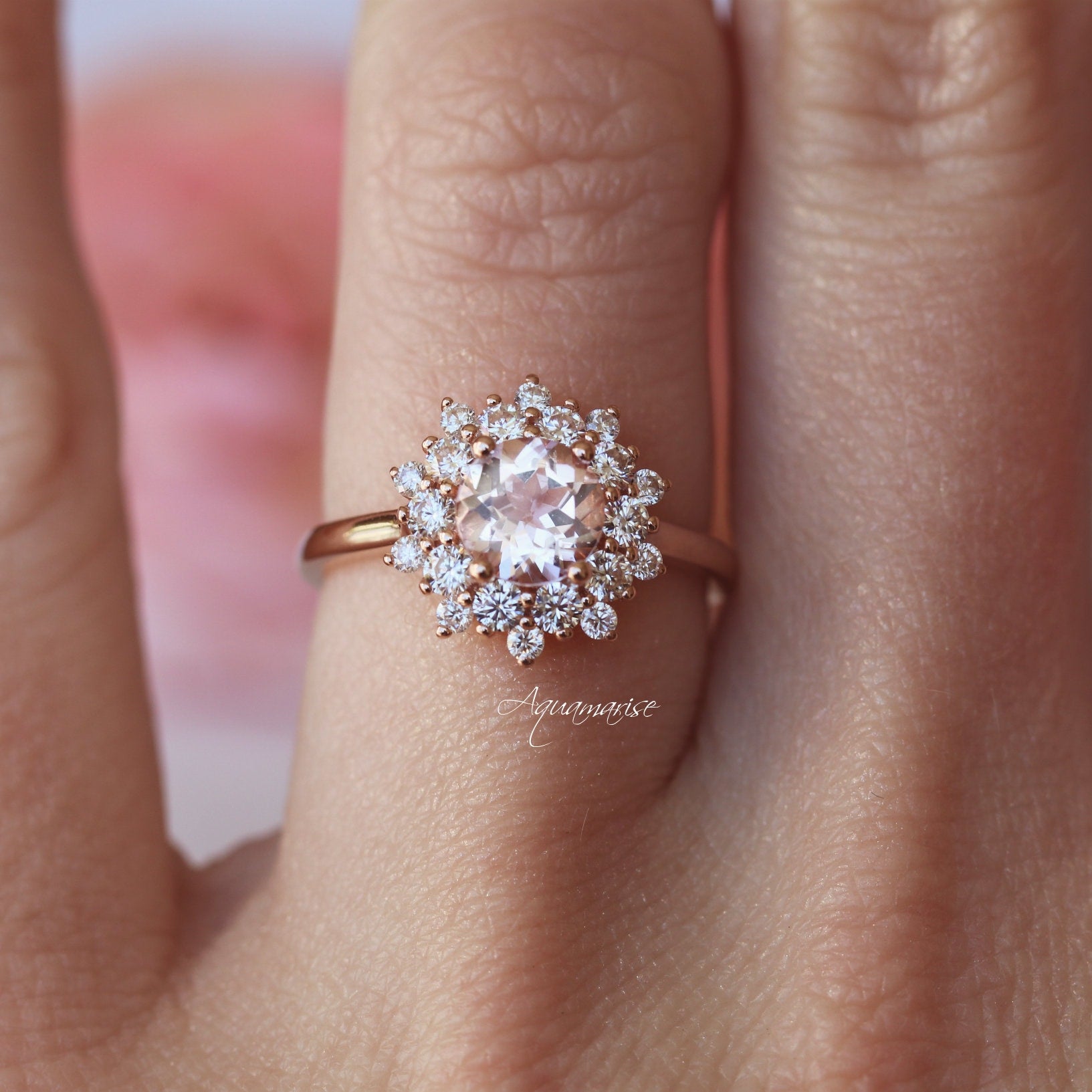14K Rose Gold Vermeil Avery Morganite Ring - Elegant & Durable for Engagement, Wedding, Anniversary & Everyday Wear