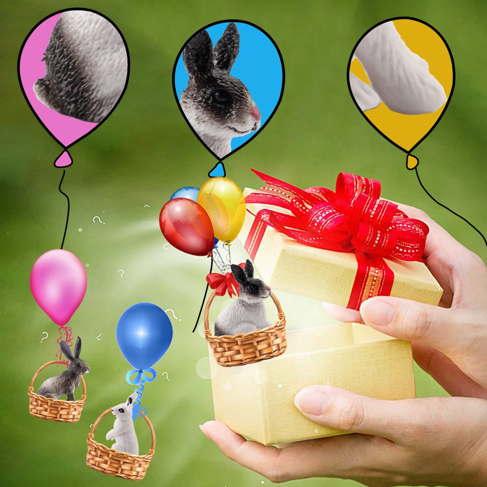 21PCS Mini Rabbit Action Figures with Holes - Cute Bunny Toys Set for Toddlers, Cake Toppers & Dollhouse Accessories - Perfect Gift for Kids Boys & Girls (Birthday Party, Easter Decor, Playtime Fun)