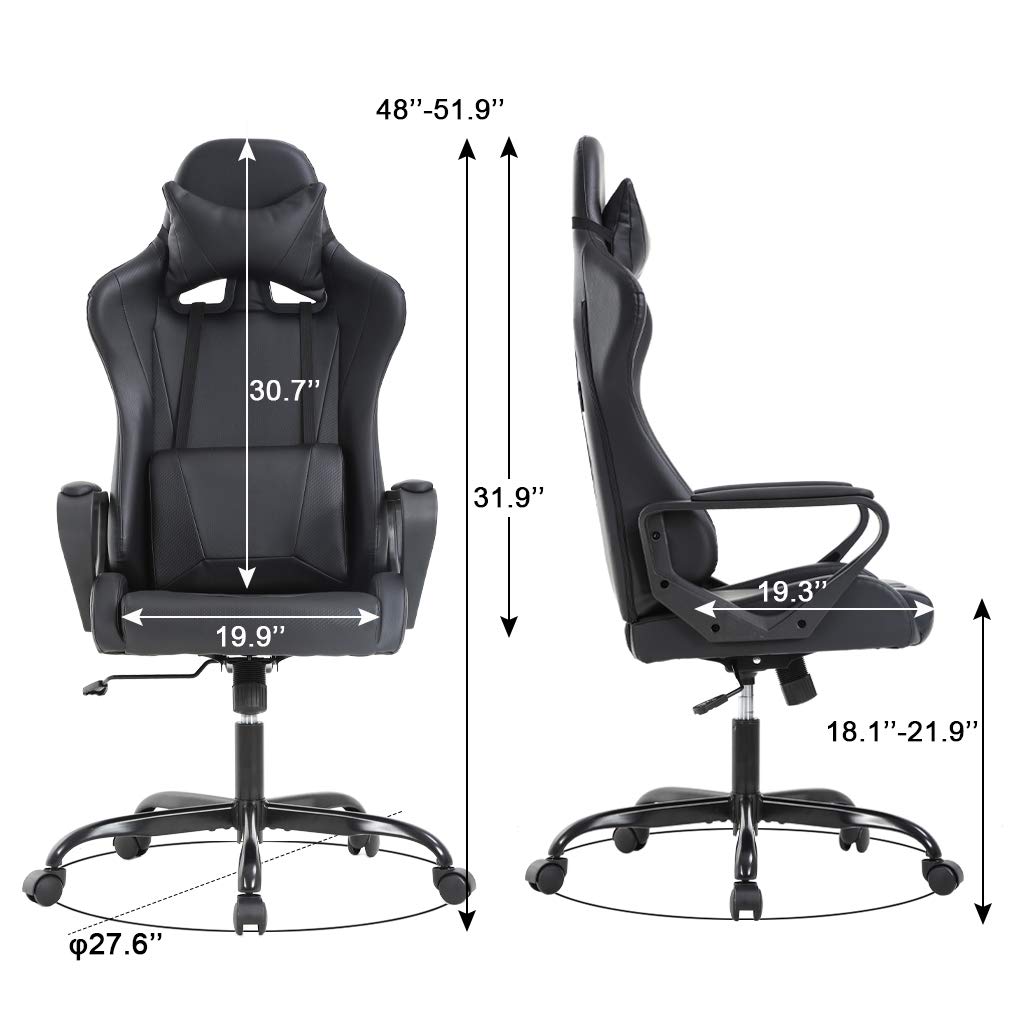 Premium Ergonomic Gaming & Office Chair - High Back PU Leather Executive PC Racing Chair with Adjustable Lumbar Support, Headrest & Armrest - Swivel Rolling Task Chair for Home, Office & Esports (Black) - Perfect for Long Gaming Sessions, Remote Work & Computer Use