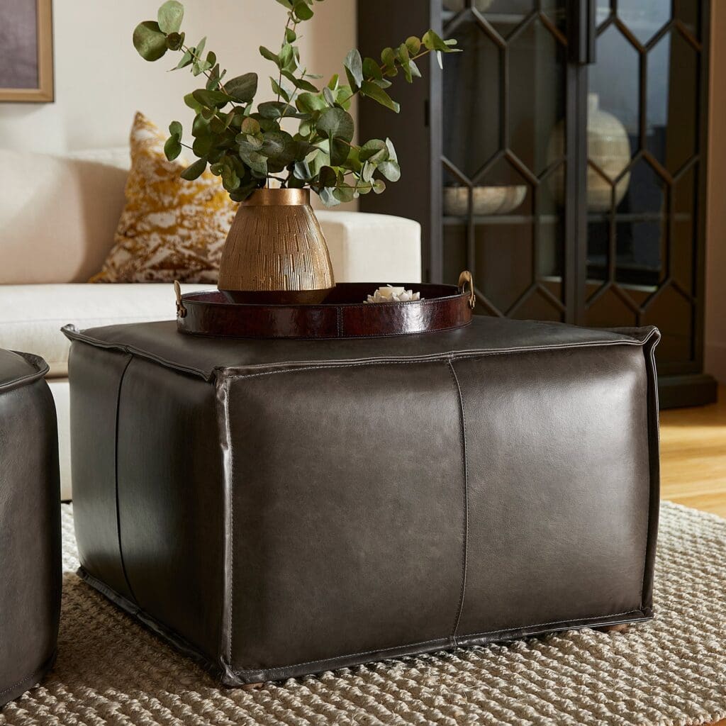 Cyan Design 11449 Lusso Square Pouf Ottoman in Grey - Modern Home Decor for Living Room, Bedroom & Office