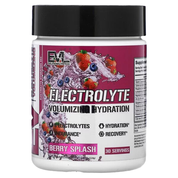 EVLution Nutrition Electrolyte Powder - Berry Splash Flavor, 114g | Hydration & Recovery Supplement for Athletes, Workout, Gym & Outdoor Activities