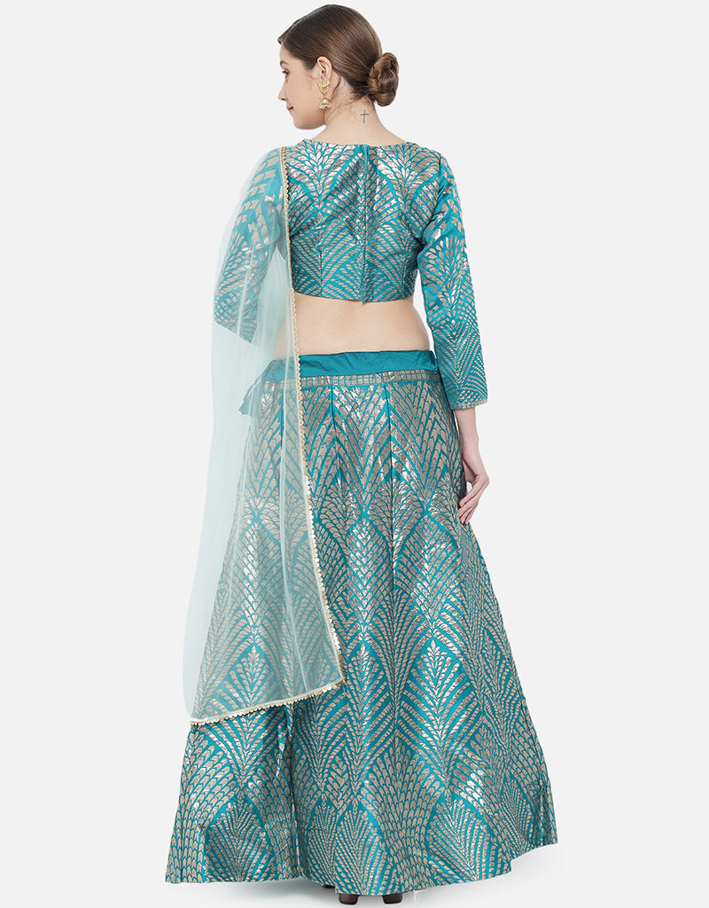 Exquisite Blue Banarasi Silk Jacquard Lehenga Choli for Women | Traditional Indian Bridal Wear | Perfect for Weddings, Festivals & Special Occasions