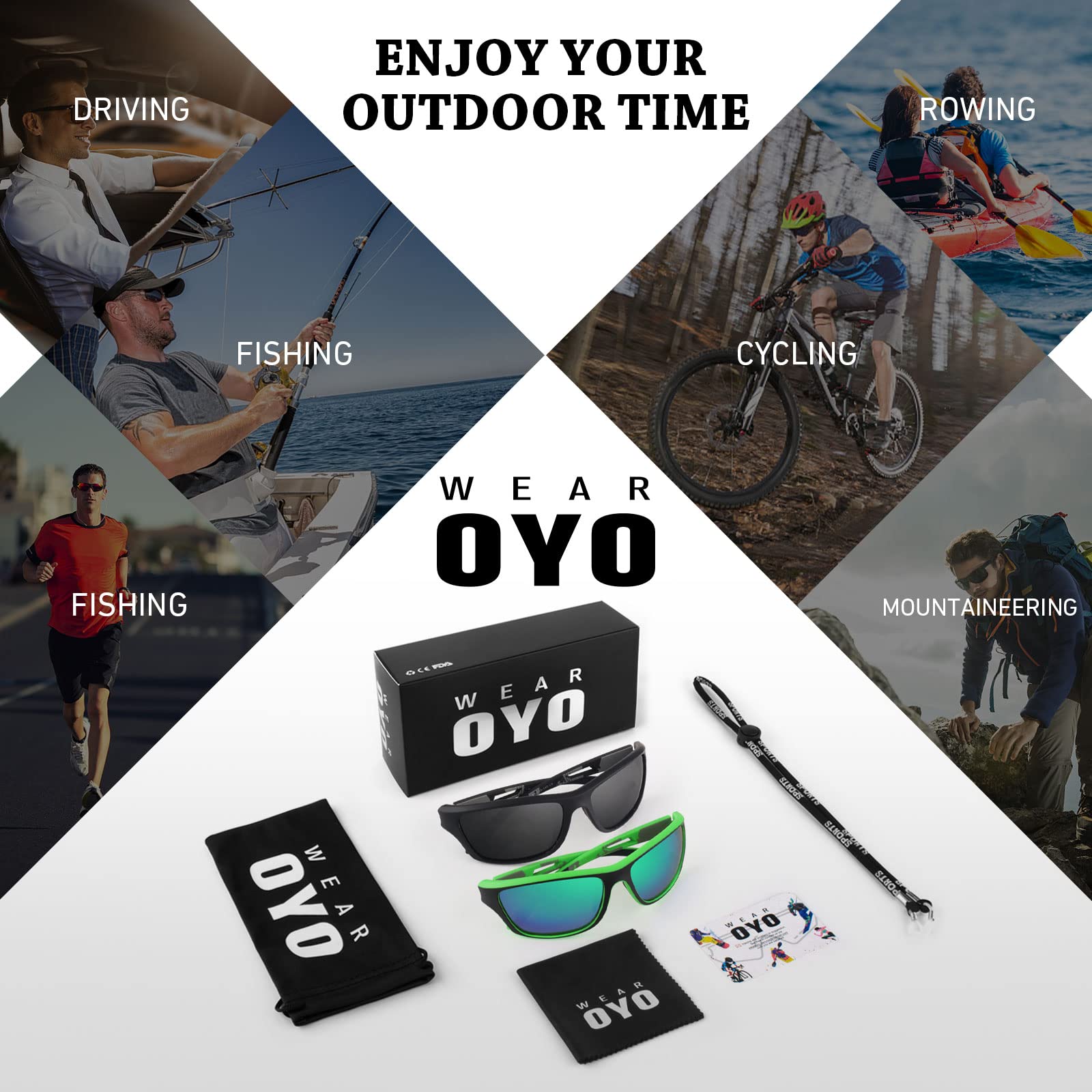 Polarized Sports Sunglasses for Men & Women - UV400 Protection Rectangular Goggles for Fishing, Driving, Running & Outdoor Activities