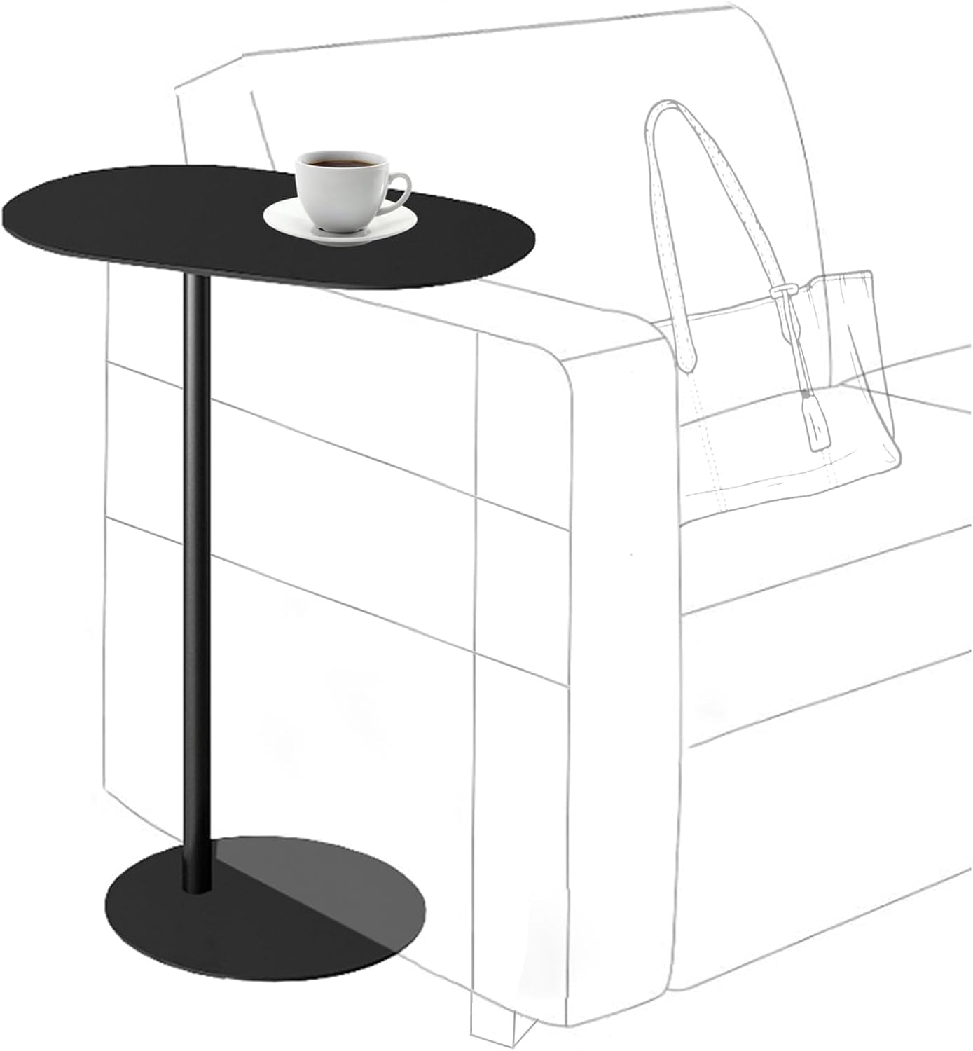 Modern Metal C-Shaped End Table - Slim Sofa Side Table with Snack Tray for Living Room, Bedroom, Cafe & Balcony | Perfect for TV Snacking, Reading & Small Space Decor