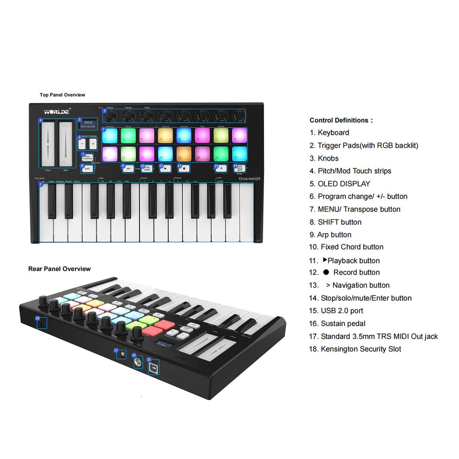 25-Key USB MIDI Keyboard Controller with 16 RGB Backlit Pads & 8 Knobs - Portable MIDI Keyboard for Music Production, DJing & Home Studio Recording