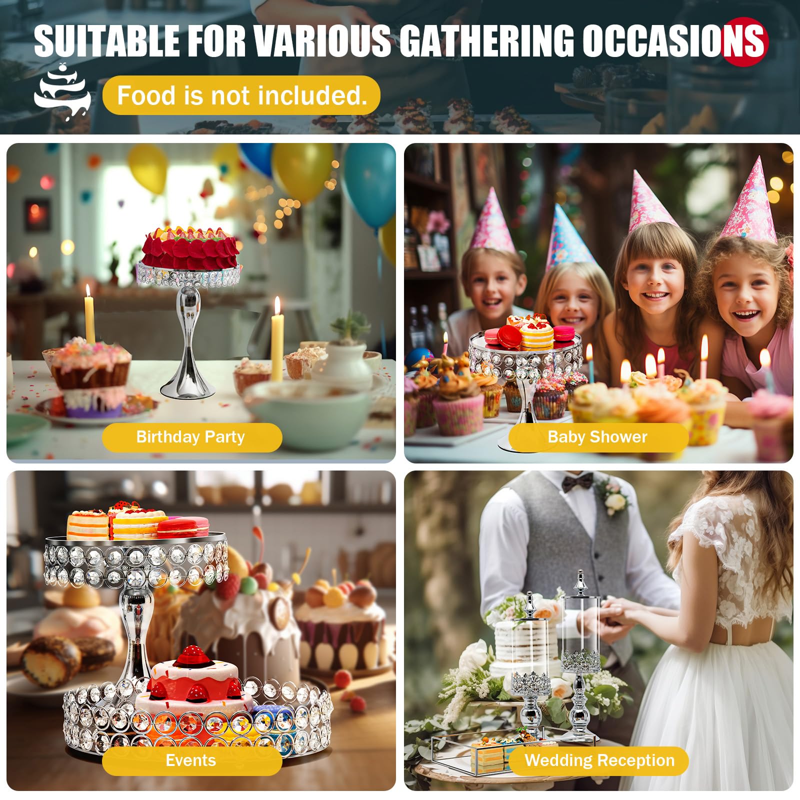 TFCFL 11-Piece Silver Crystal Cake Stand Set - Elegant Cupcake Holder, Dessert Display Plate for Baby Showers, Weddings, Birthdays & Home Decor | Perfect for Party Serving & Buffet Table Centerpieces