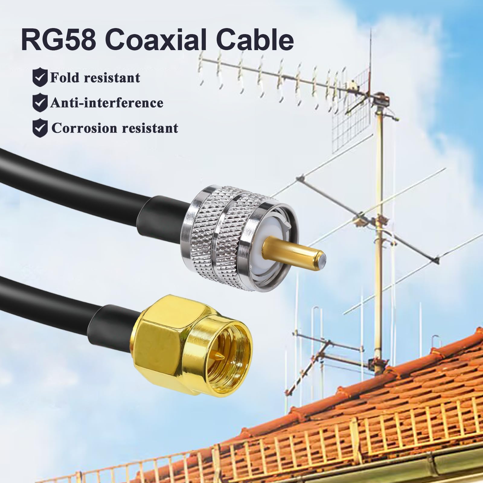 TUOLNK SMA to UHF Extension Cable RG58 12inch (30cm) SMA Male to SO239 Male WiFi Antenna Pigtail PL-259 RF Coax Assembly Cable - for CB Radio, Ham Radio, Wireless Routers & Signal Boosters (2 Pack) - Perfect for Home, Office & Vehicle Communication Setup