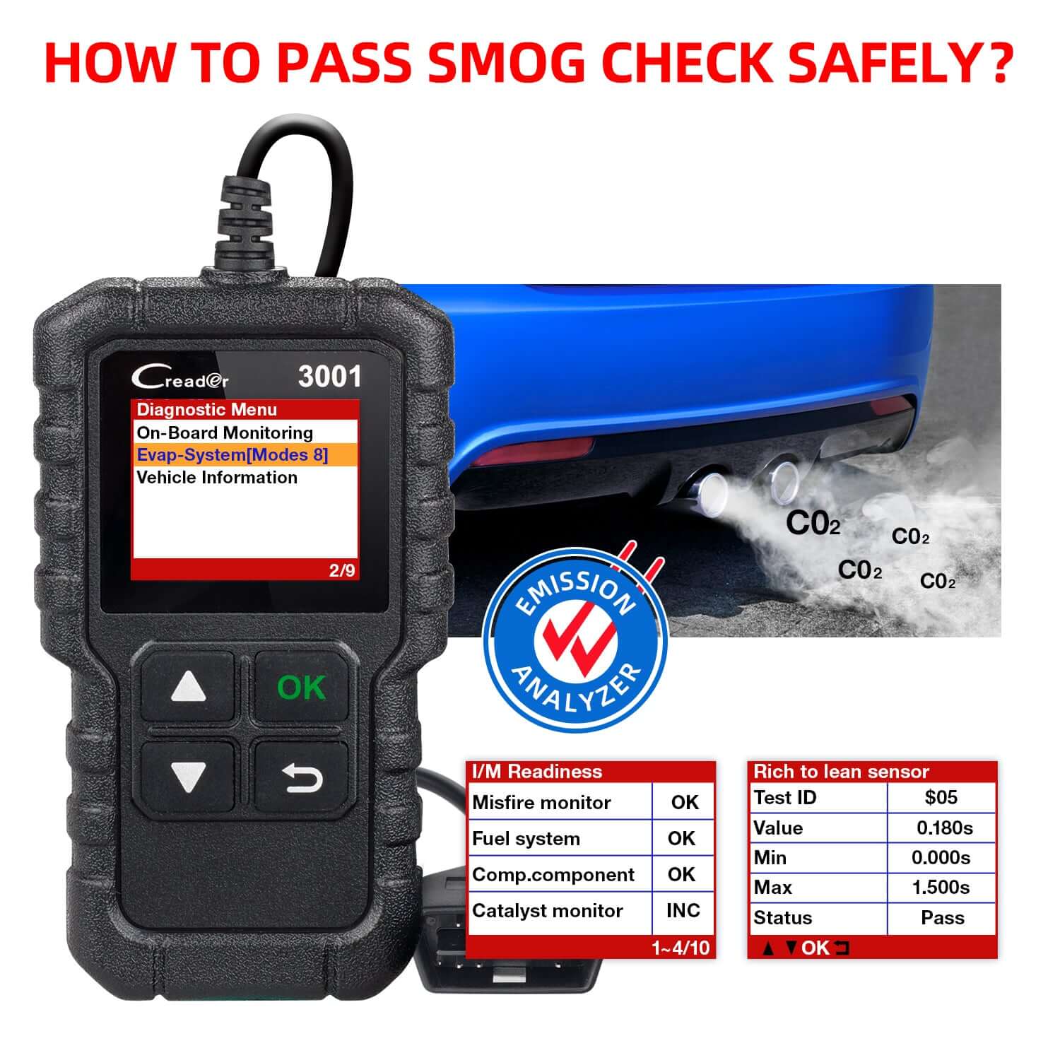 LAUNCH Creader 3001 OBD2 Scanner - Professional Engine Fault Code Reader for Car Diagnostics - Check Engine Light, Read & Clear Codes - Perfect for Mechanics & DIY Car Repair at Home or Garage