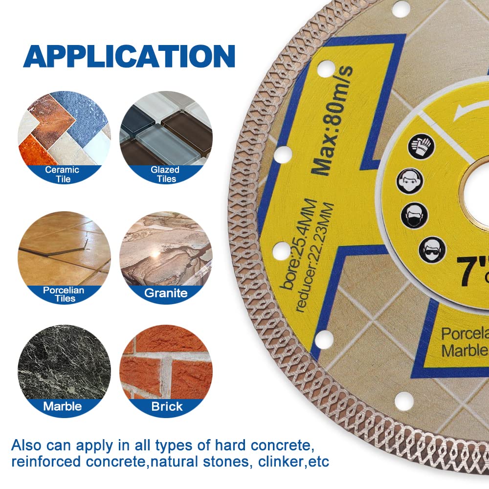 HIGHDRIL 7 Inch Diamond Saw Blade - 5 Pack Turbo X Mesh Diamond Tile Cutting Disc for Porcelain, Ceramic, Granite, Marble - Dry or Wet Use Circular Saw Blades for DIY Projects, Home Renovation & Professional Construction