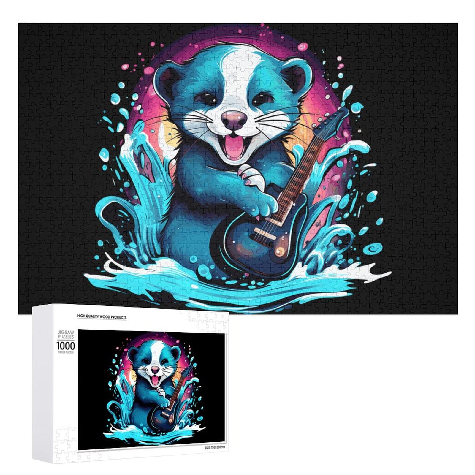 Custom Photo Jigsaw Puzzle 1000 Pieces - Funny Ferret Playing Guitar Wooden Puzzle for Adults | Personalized Gift, Home Decor & Relaxation Activity