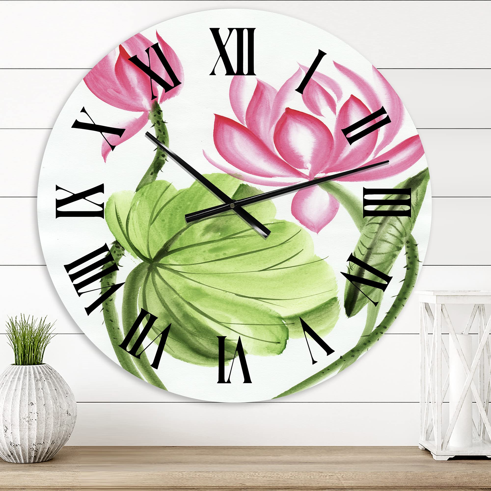 Lotus and Dragonfly II Large Wall Clock - Traditional Floral & Botanical Decor for Living Room, Bedroom, Office | Silent Non-Ticking Home & Office Décor
