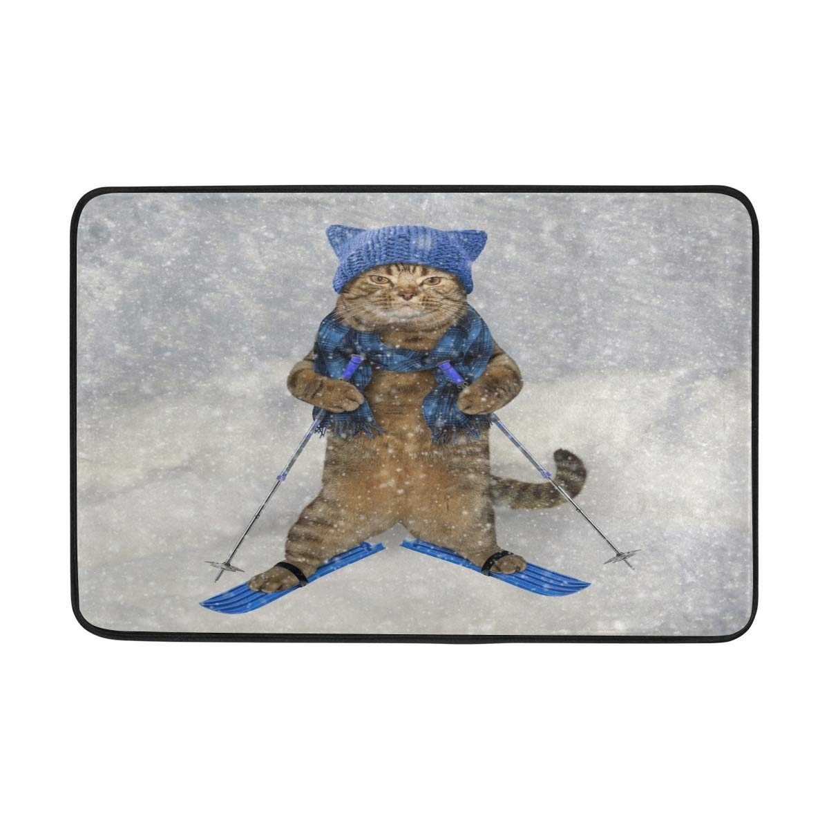 Non-Slip Ski Cat Doormat - 23.6x15.7 Inch Cozy Indoor Rug for Bedroom, Front Door & Kitchen - Perfect for Home Decor & Pet Lovers