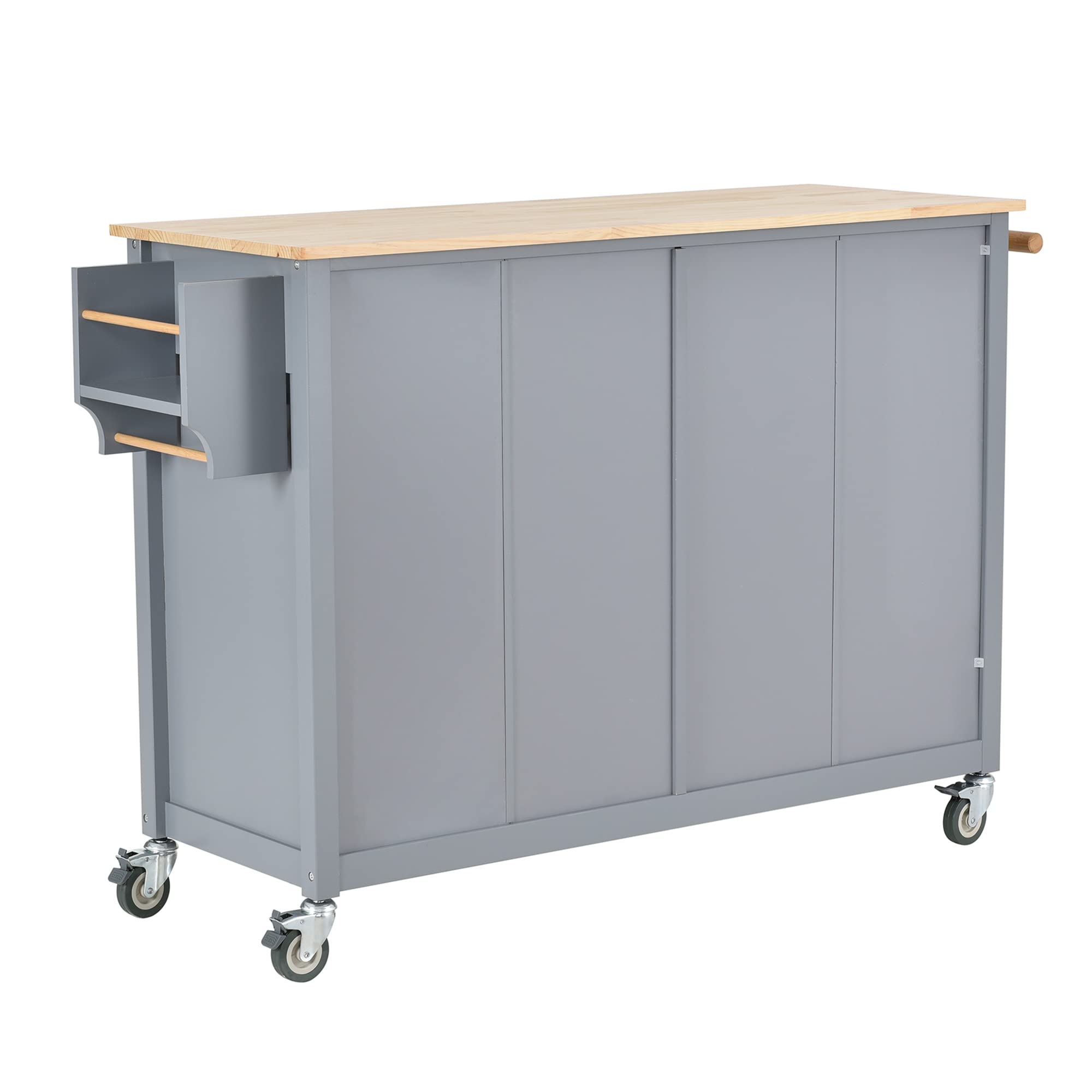 P PURLOVE Kitchen Island with Storage Cabinets & Drawers, Large Double Door Cabinet with Solid Wood Top, Towel Rack & Spice Rack - Dusty Blue | Perfect for Small Kitchen Organization, Extra Counter Space & Cooking Prep