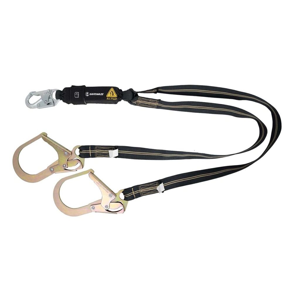 Arc Flash 6ft Energy Absorbing Safety Lanyard - 12ft Fall Arrest, Aramid Fiber, Dual Leg with Tower Rebar Hook - for Electrical Work & Tower Climbing Safety Gear