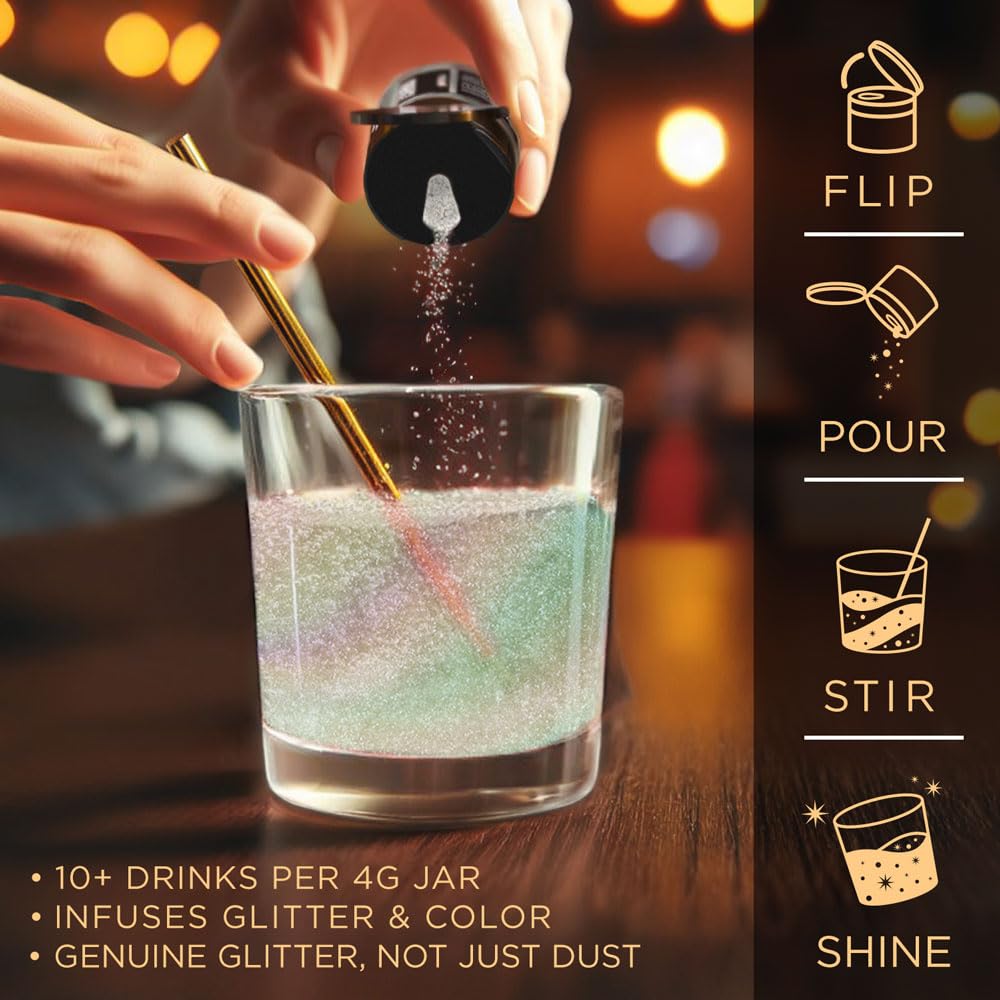 Edible Gold Iridescent Glitter for Drinks - KOSHER & HALAL Certified Food Grade Sparkle Powder | Vegan, Gluten & Nut Free | Perfect for Cocktails, Beer, Coffee & Cake Decorating (25g Spray Pump) - Party & Wedding Beverage Garnish