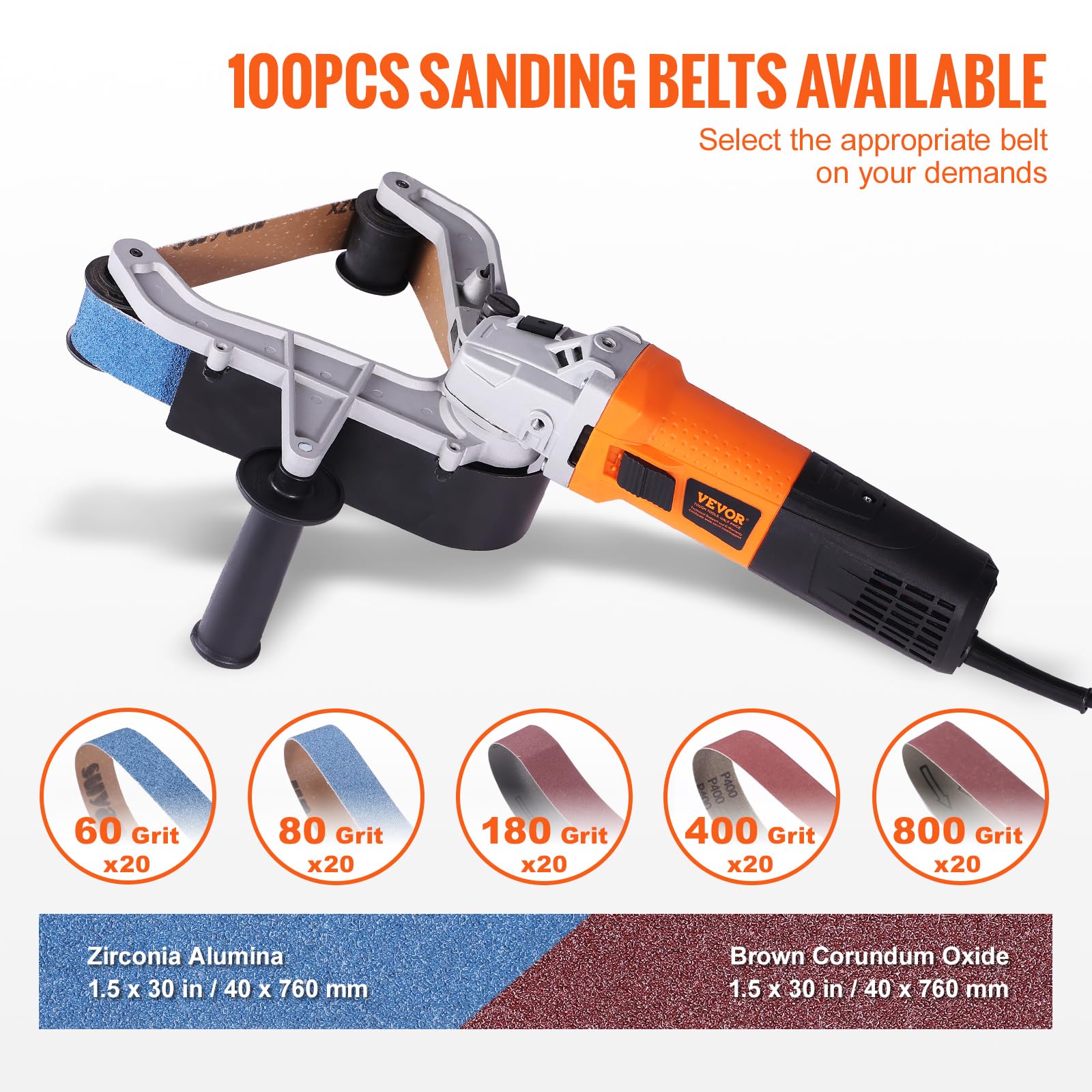 VEVOR 1000W Professional Pipe Tube Polisher & Belt Sander - 6 Adjustable Speeds (1100-3200 RPM) with 100 Sanding Belts for Metal Finishing, Rust Removal & Surface Burnishing - Ideal for DIY Projects, Metalworking & Industrial Applications