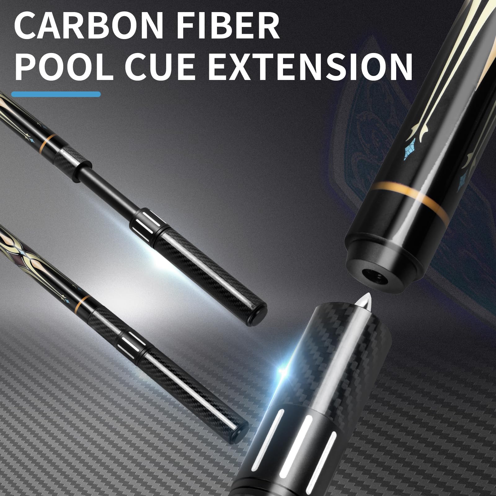 Lotmusic 58-Inch Professional Telescopic Fiber Pool Cue Stick Set with Extension Cue & Black Case – Perfect for Billiards, Pool Halls, and Home Game Rooms