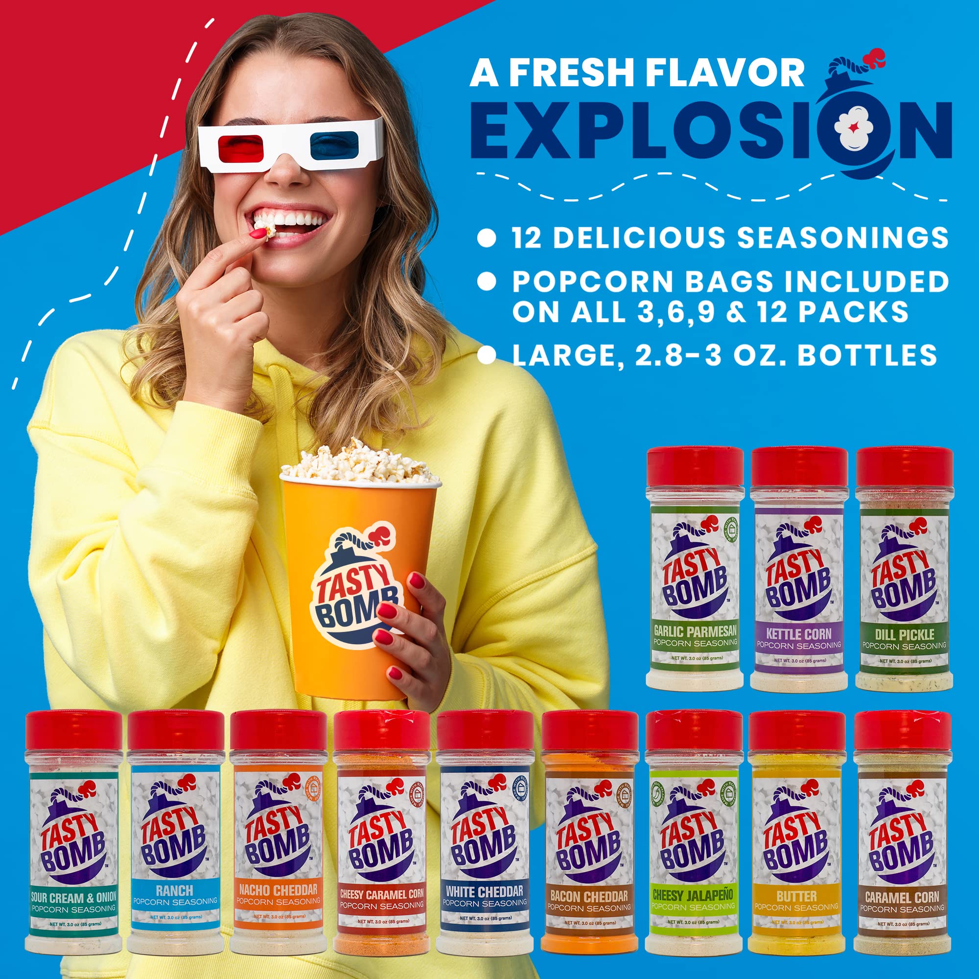 Keto Friendly & Gluten Free Popcorn Seasoning Variety Pack (9 Flavors) - Paleo Diet, No MSG, Non-GMO | Perfect for Movie Nights, Family Gatherings & Healthy Snacking