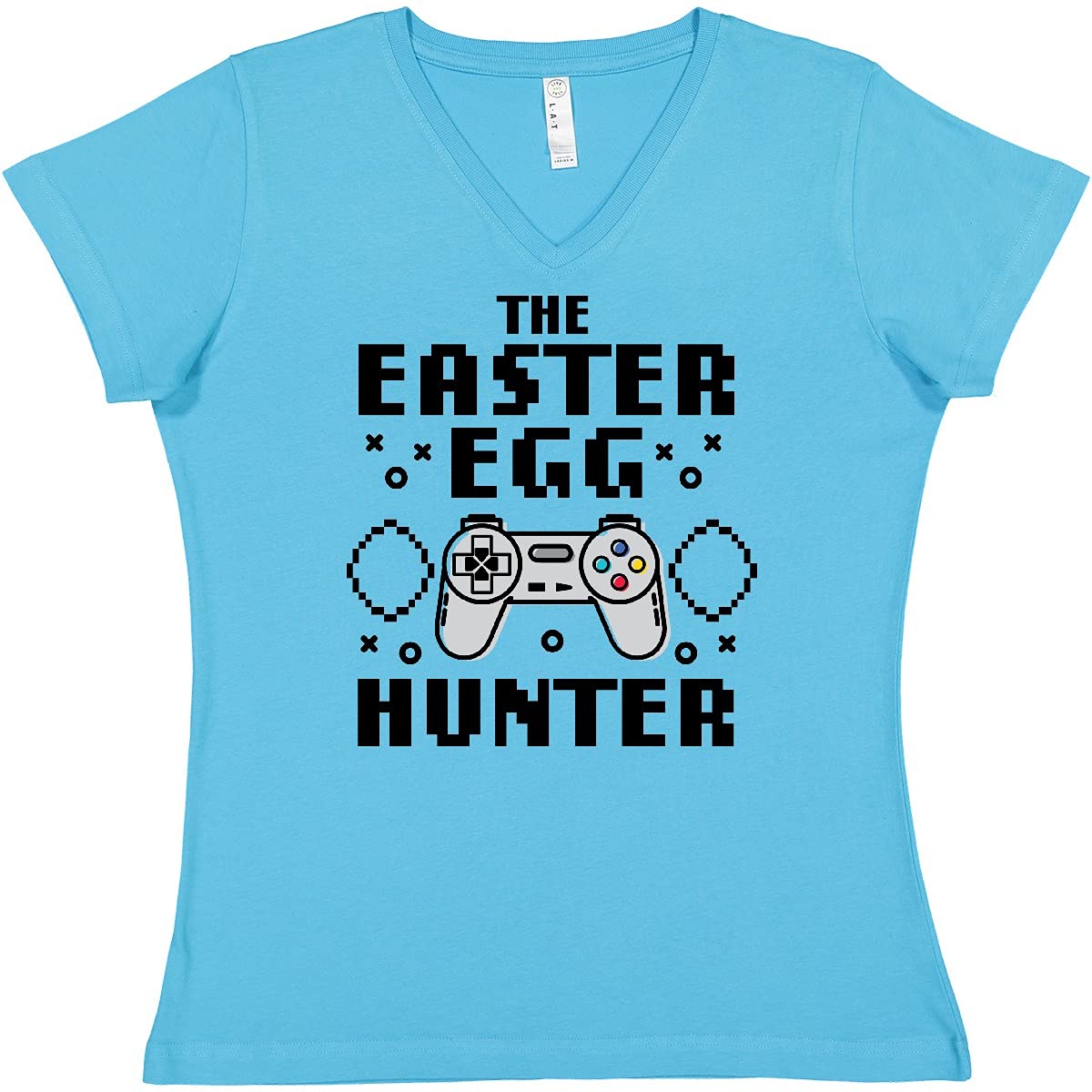 Inktastic Happy Easter The Easter Egg Hunter Gamer Women's V-Neck T-Shirt - Fun Easter Egg Hunting Tee for Women Gamers - Perfect for Easter Parties, Family Gatherings & Gaming Events
