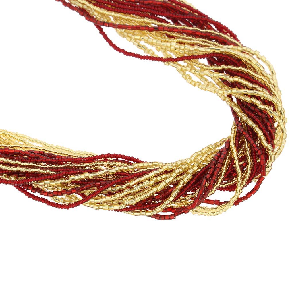 Venetian Murano Glass Gloriosa 24-Strand Seed Bead Necklace - Red & Gold Handmade Jewelry | Perfect for Weddings, Parties & Special Occasions