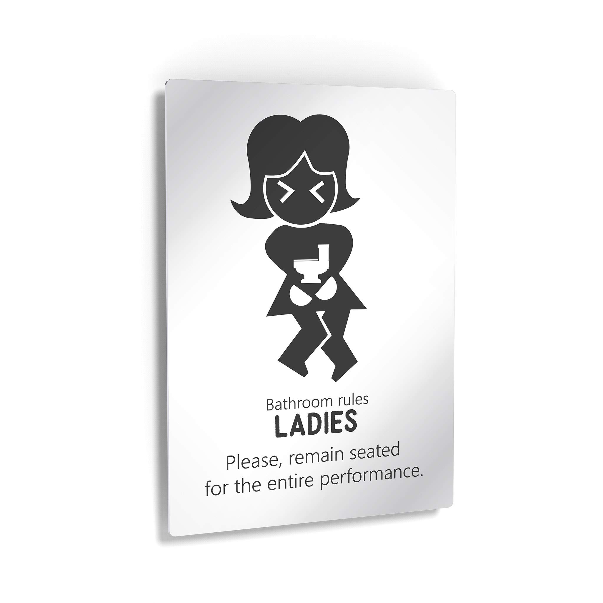 Funny Bathroom Sign - Smile Art Design 'Ladies Please Remain Seated' Metal Print Wall Art | 36x24 Inch Ready to Hang Bathroom Decor | Perfect for Powder Rooms, Guest Baths & Home Humor | Made in USA