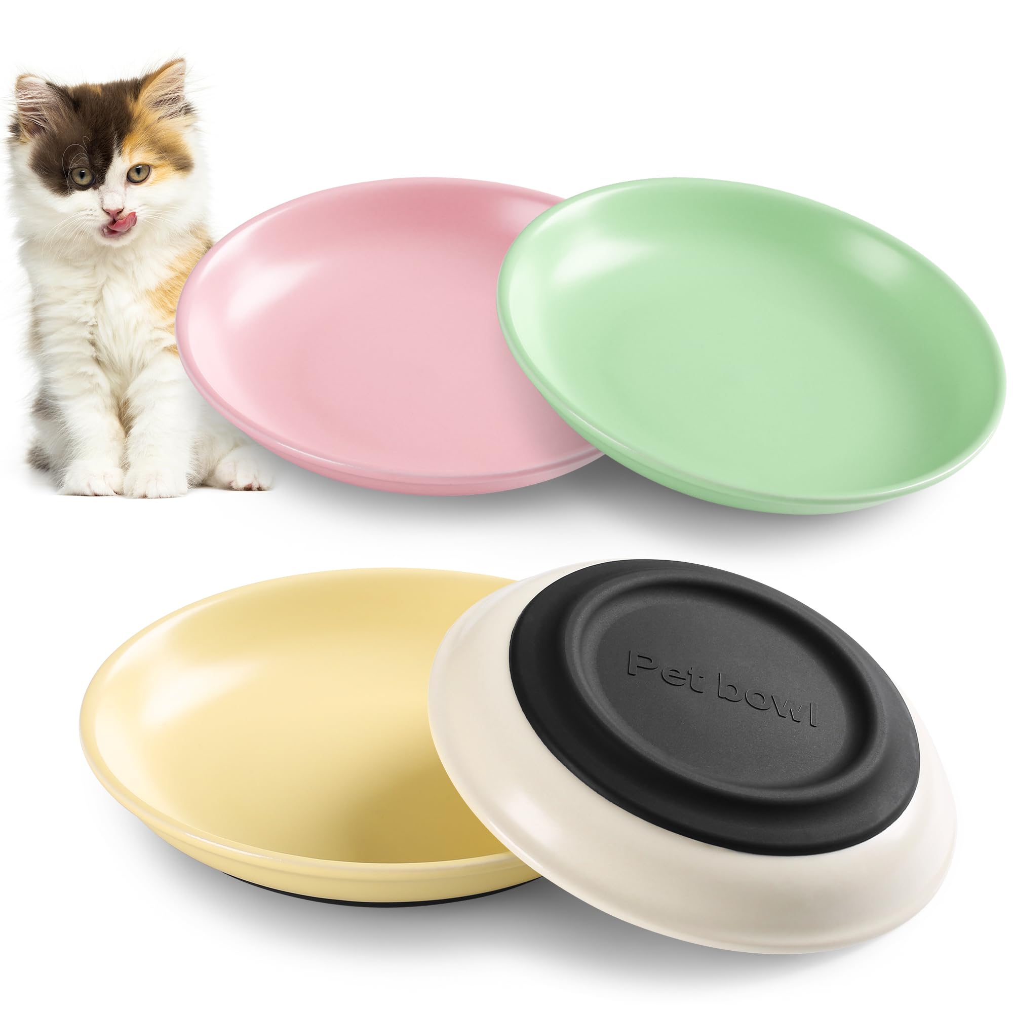 Non-Slip Ceramic Cat Bowls Set - 4 Pack Whisker Friendly Pet Dishes for Food & Water - Perfect for Indoor Cats & Small Dogs