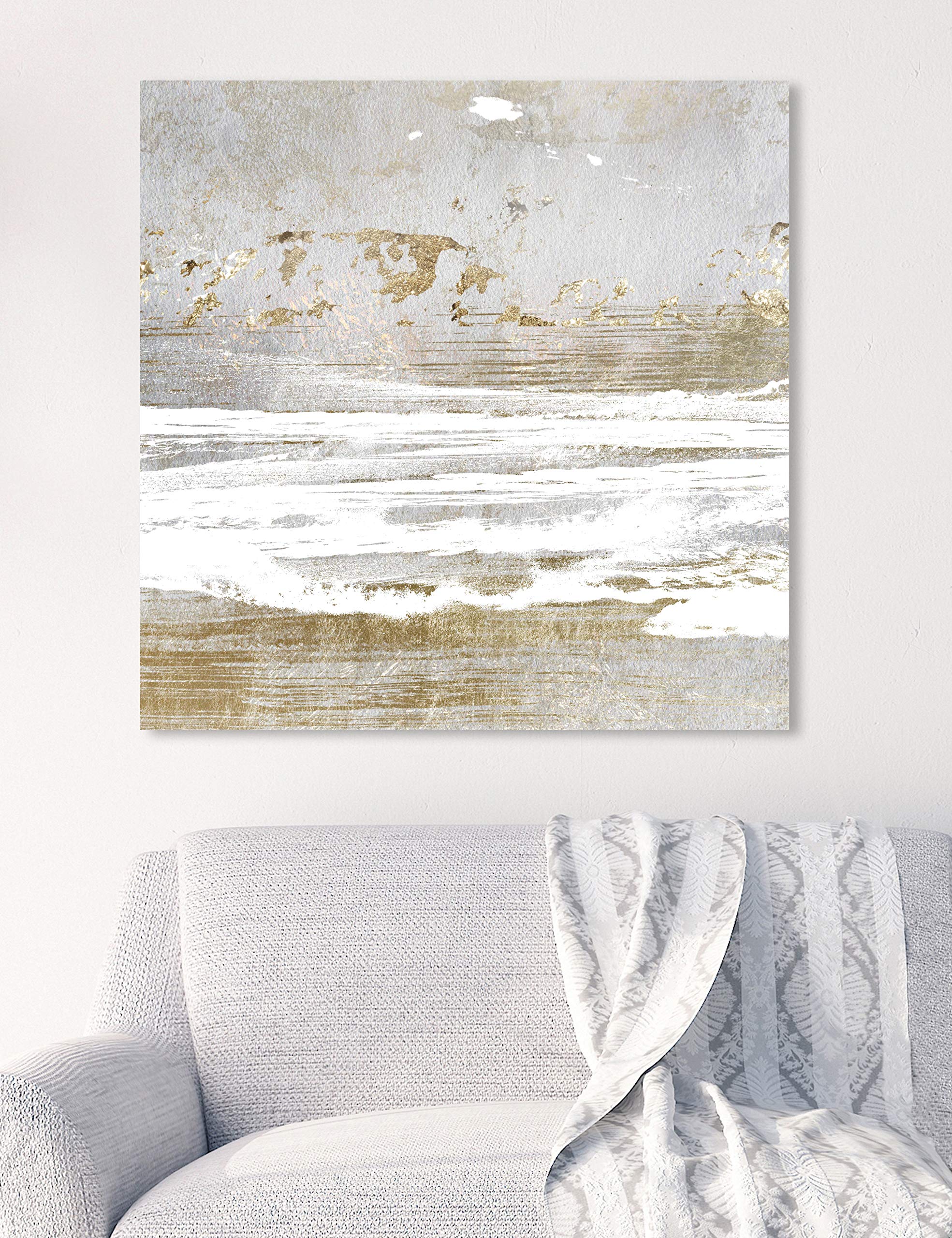 Abstract Wall Art Canvas Print 'Hopeful Romantic' - 24x24 Inch Gold & Gray Modern Home Decor | Perfect for Living Room, Bedroom & Office Wall Decor