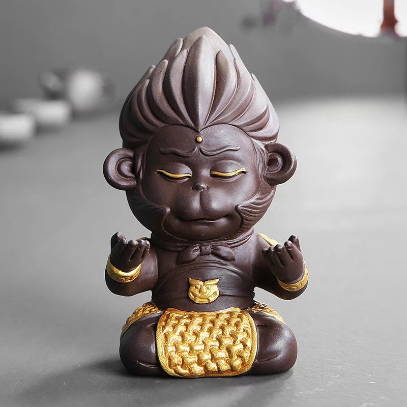 Authentic Yixing Clay Sun Wukong Tea Pet - Handcrafted Chinese Tea Ceremony Companion for Good Luck & Fortune - Perfect for Gongfu Tea, Meditation & Home Decor