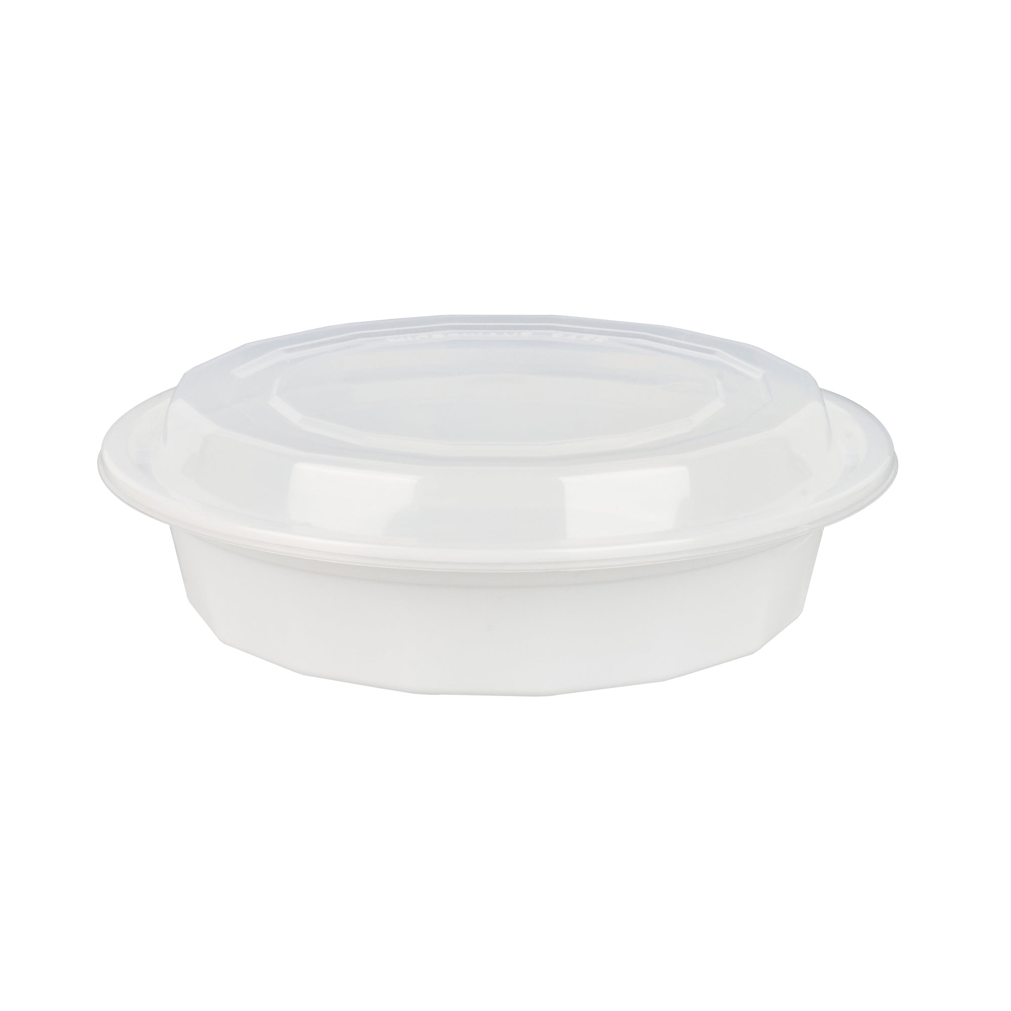 24 oz Round White Plastic Food Storage Containers with Clear Lids - 50 Pack, Microwave Safe To-Go Boxes (7.25