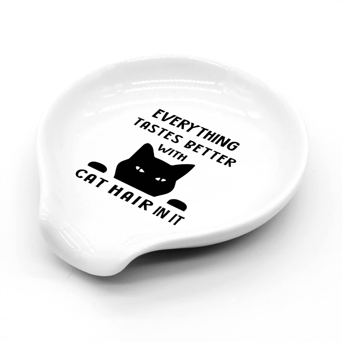 Funny Ceramic Cat Coffee Spoon Rest with Quote - Black and White Coffee Bar Accessory for Coffee Lovers - Perfect Gift for Women & Men - Ideal for Home Coffee Stations and Kitchen Decor