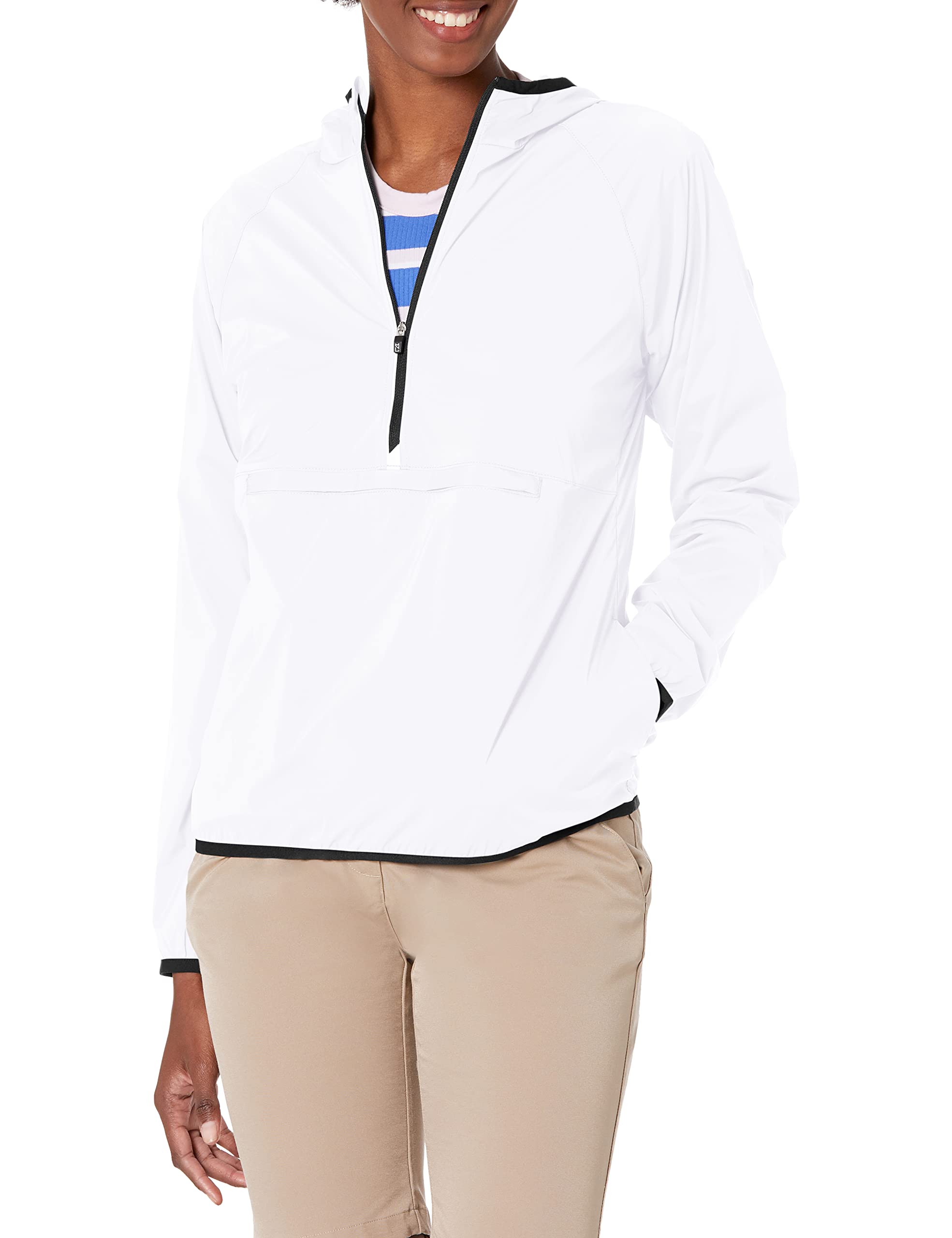Cutter & Buck Women's Breaker Half Zip Long Sleeve Hooded Popover Jacket - Lightweight Fleece Pullover for Outdoor Activities, Hiking & Casual Wear