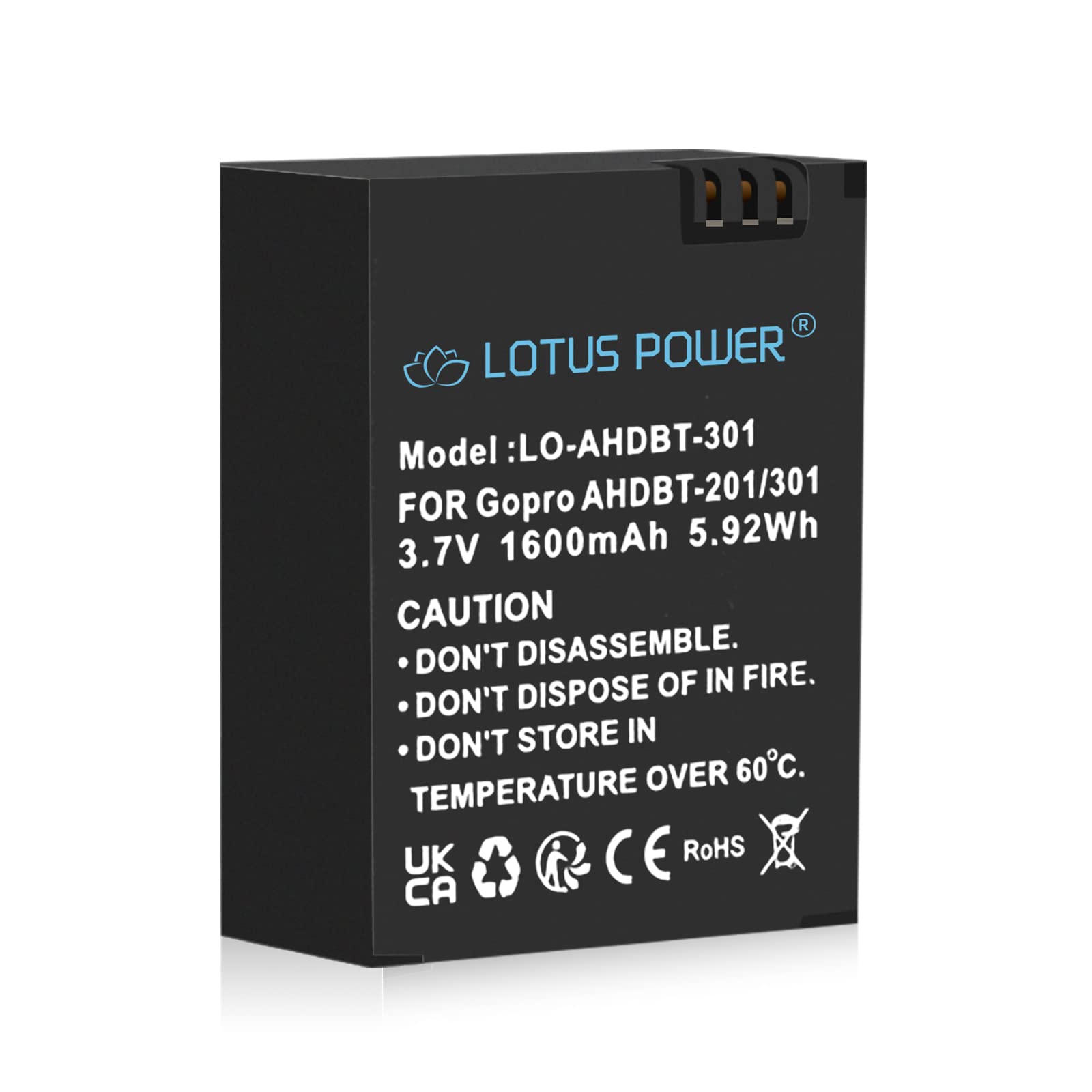 LOTUS POWER Rechargeable Batteries with Smart Charger - 2 Pack AHDBT-302 for GoPro HERO3/3+ Black/Silver/White - Perfect for Travel Vlogging, Outdoor Adventures & Action Sports